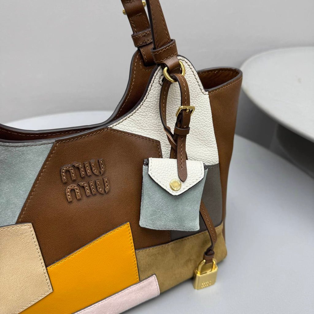 MiuMiu Patchwork Leather Bag Oak Brown Color Matching #333001