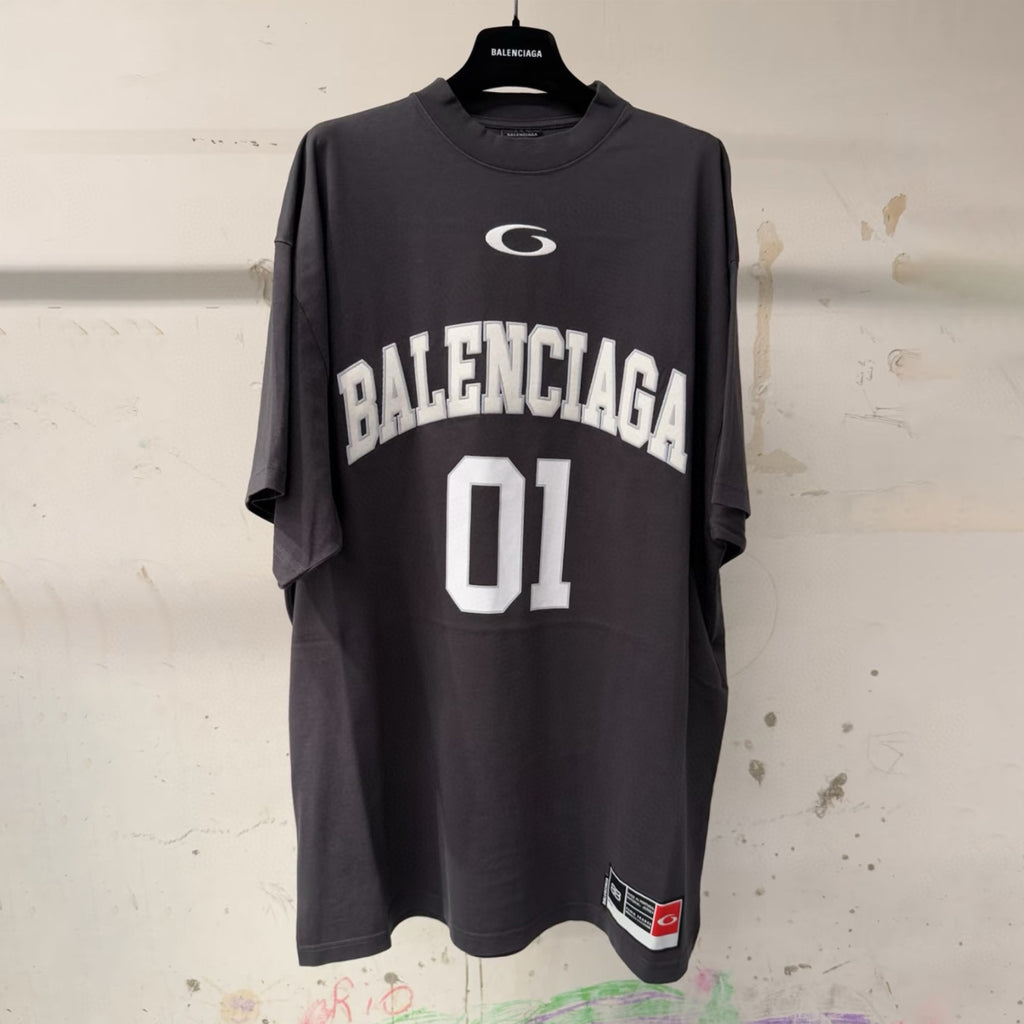 Balenciaga Basketball Series Men's Black And White Retro Plain Knit Silhouette T-shirt 01 Jersey High Street Trendy Short Sleeve Round Neck Loose T-shirt #71857
