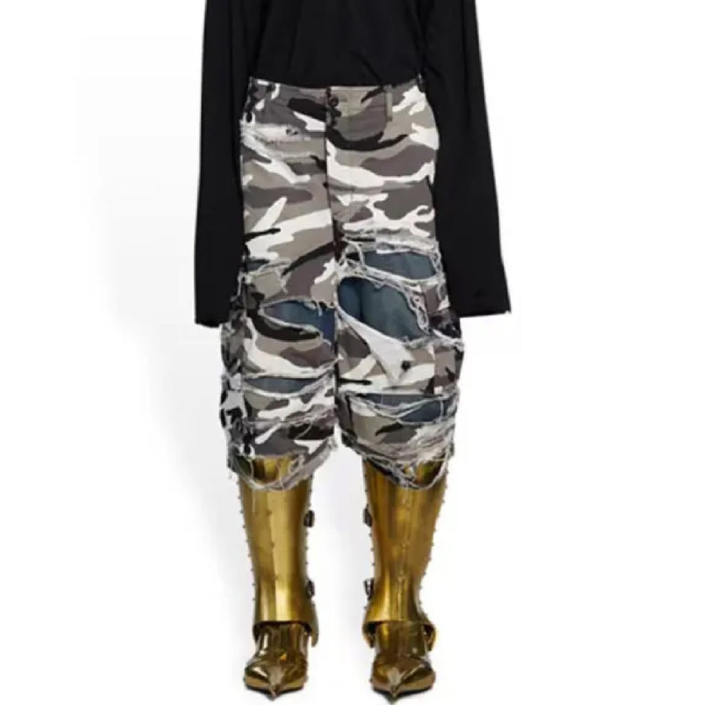 Balenciaga Men's And Women's Spring/summer Fashionable High Street Retro Distressed Camouflage Shorts Ngvp #5184