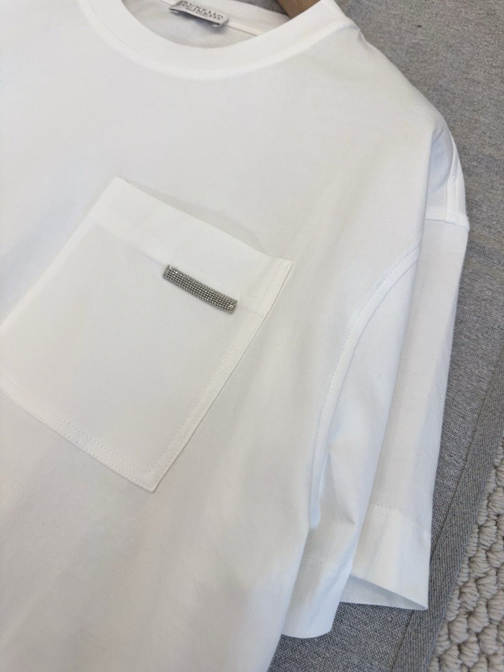 Brunello Cucinelli White Pocket Short Sleeved Cotton T-Shirt #376976