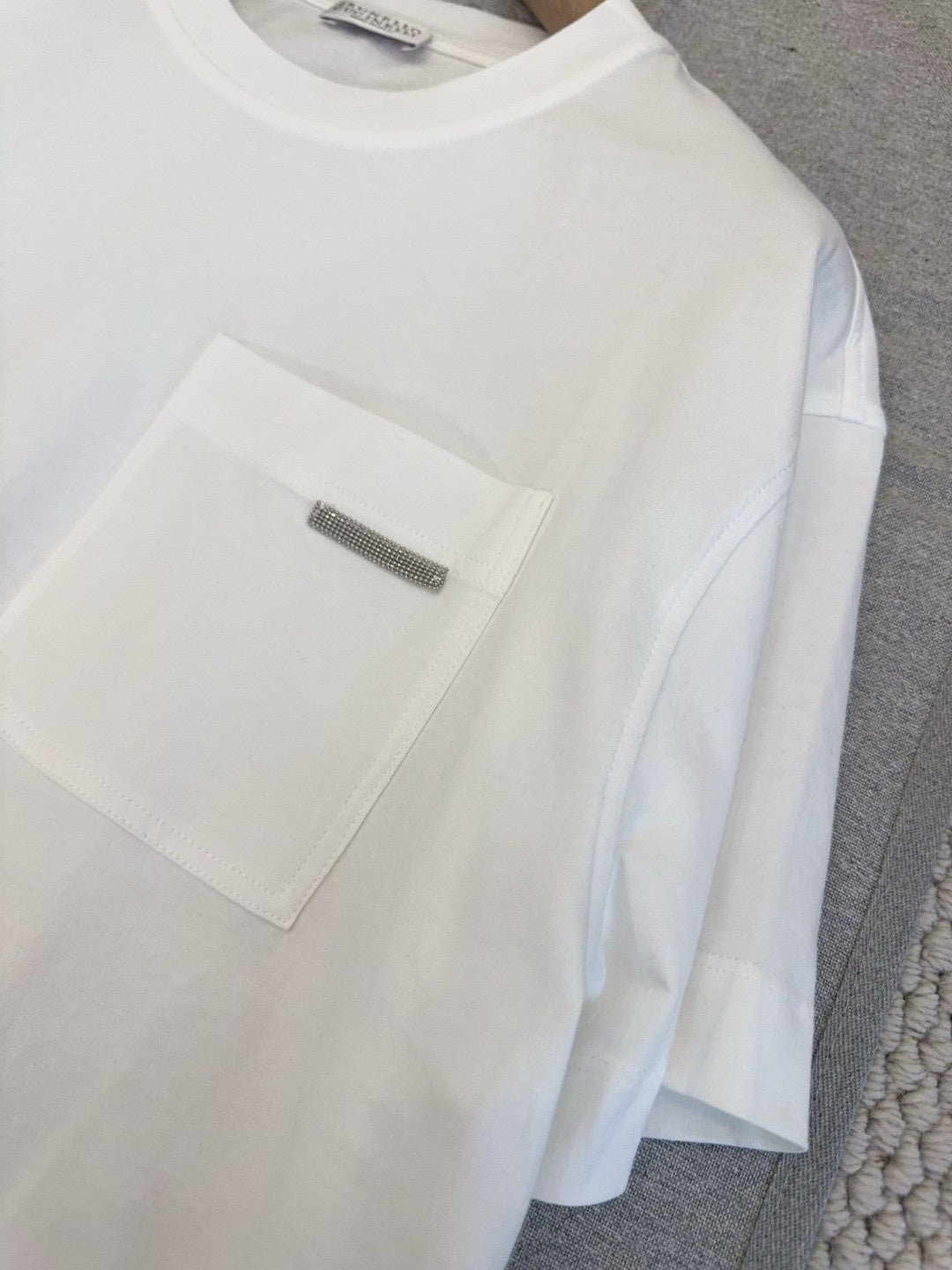 Brunello Cucinelli White Pocket Short Sleeved Cotton T-Shirt #376976