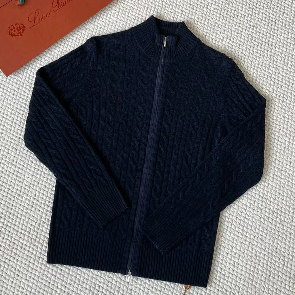 Loro Piana Men's Autumn And Winter Solid Color Zipper Half High Neck Knit Sweater Long Sleeve Jacket Ngvp #9392
