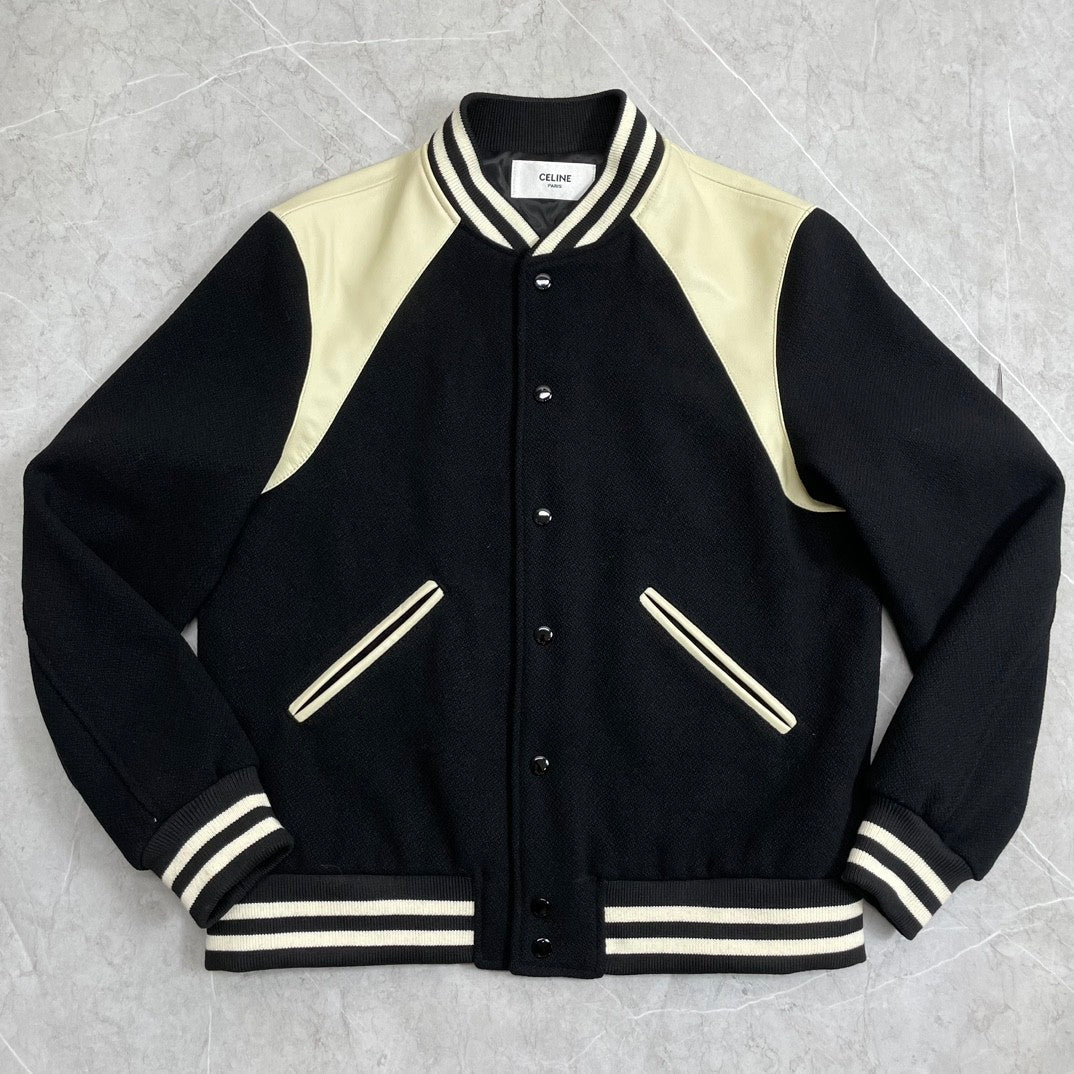 Celine Men's Spring & Autumn Colorblocking Single Breasted Textured Wool Baseball Coat Long Sleeve Jacket Ngvp #1251