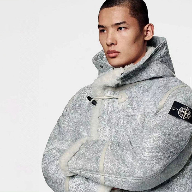 Stone Island Men's Fall And Winter Fashion Casual Hooded Single Row Ox Horn Button Fur Coat Warm Jacket Ngvp #7581