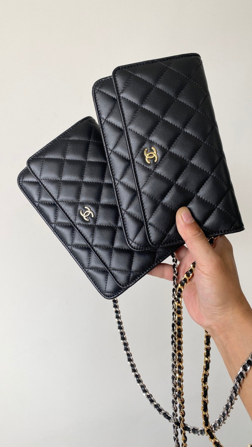 CHANEL Classic CC Logo Silver Buckle Lychee Leather Black #332724