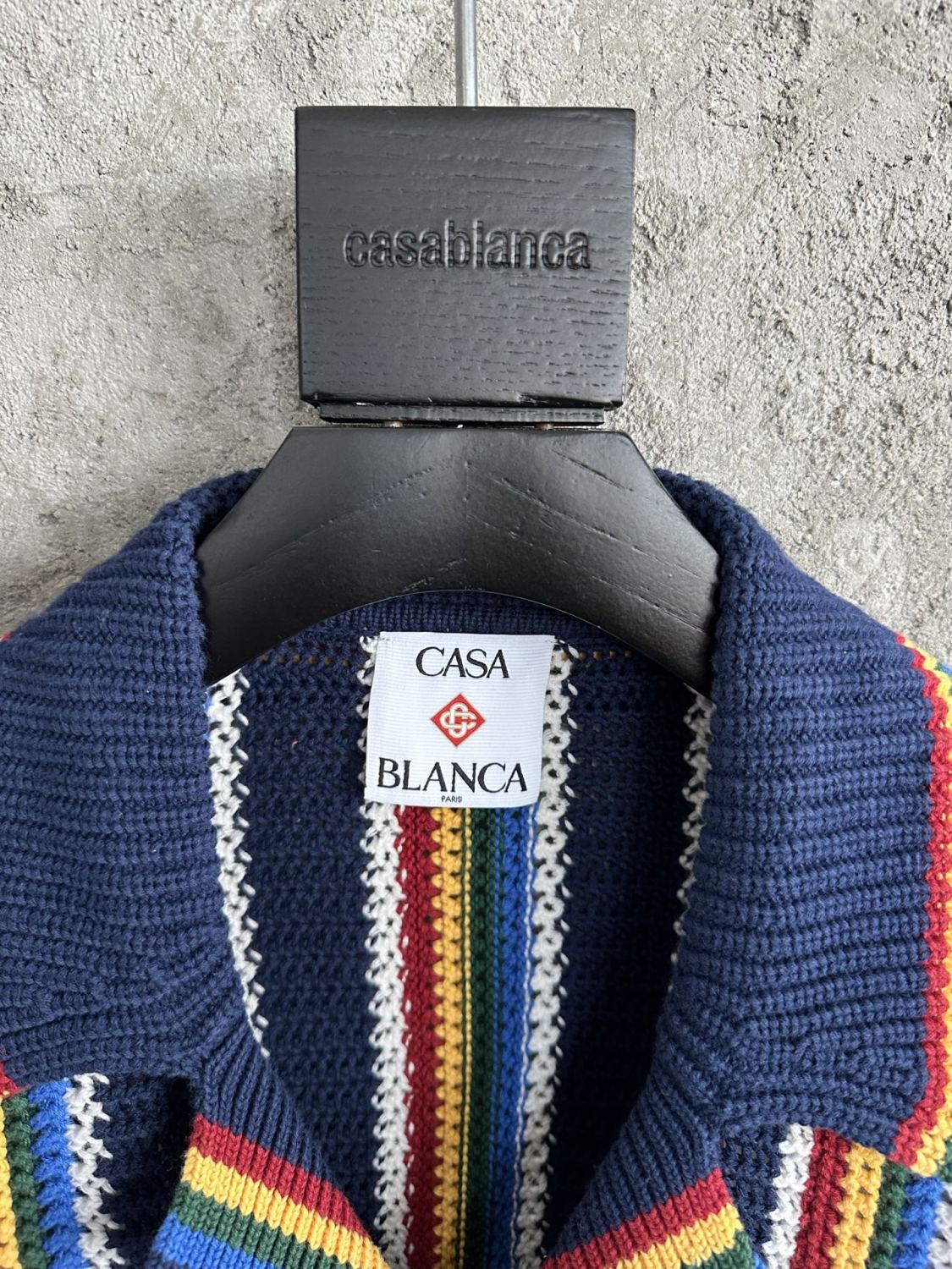 Casablanca Men's Spring And Summer Vertical Stripes Printed Single Breasted Long Sleeved Knitted Shirt Drawstring Tie Casual Knitted Shorts Suit Set #76349