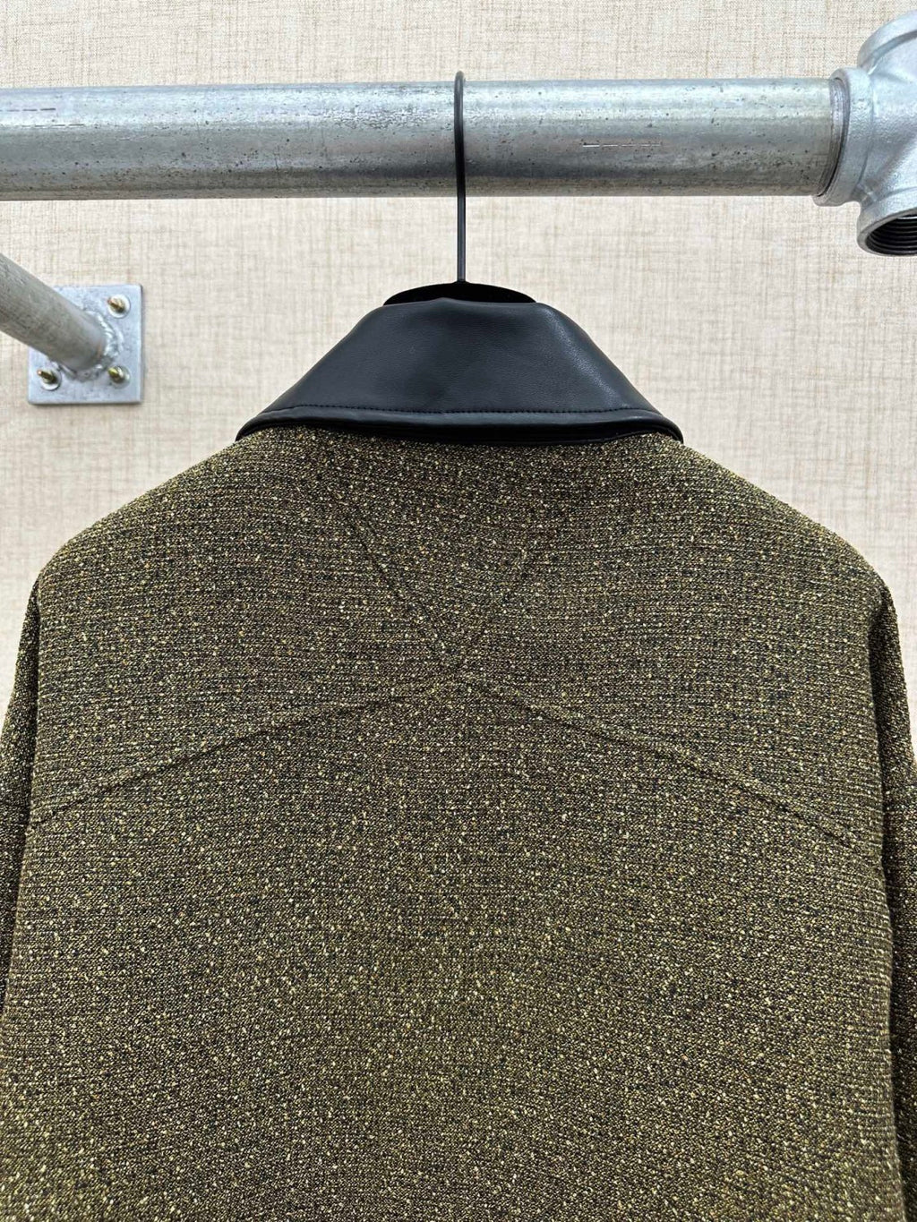 Bottega Veneta SG Men's Cotton Fringe Short Jacket Linen Beige Black Gold Silk Zipper Leather Lapel Long Sleeve Jacket #332619