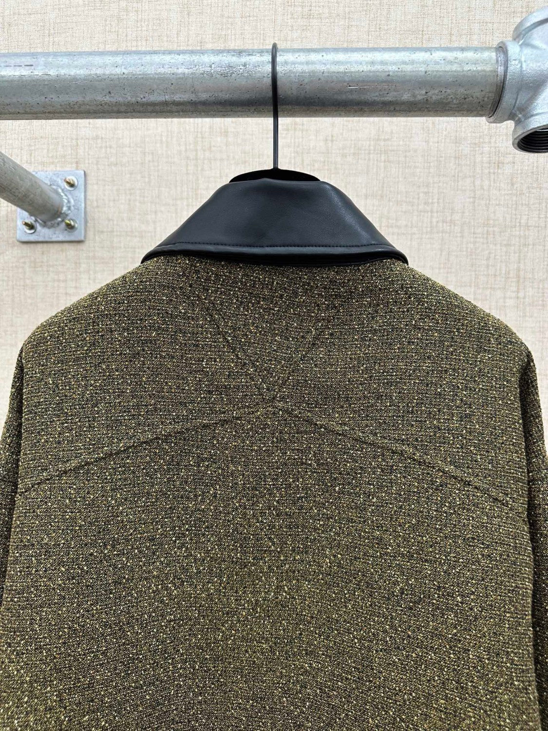Bottega Veneta SG Men's Cotton Fringe Short Jacket Linen Beige Black Gold Silk Zipper Leather Lapel Long Sleeve Jacket #332619