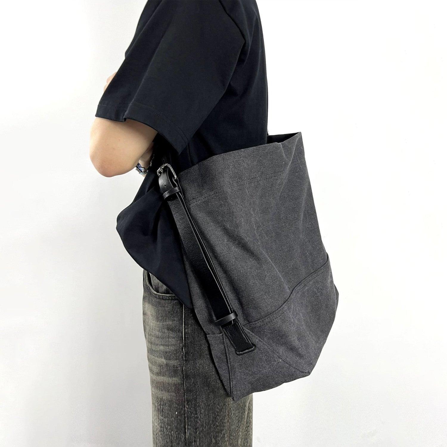 Lemaire Women's Canvas Tote Bag Fashion Trend Denim Splicing Leather Large Bags Shoulder Bag Ngvp #1733