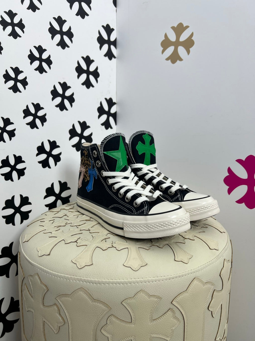 Chrome Hearts x Converse Men's And Women's Spring/fall Fashion Casual Round Toe Lace Up Flat High Top Canvas Sneakers Shoes #79323