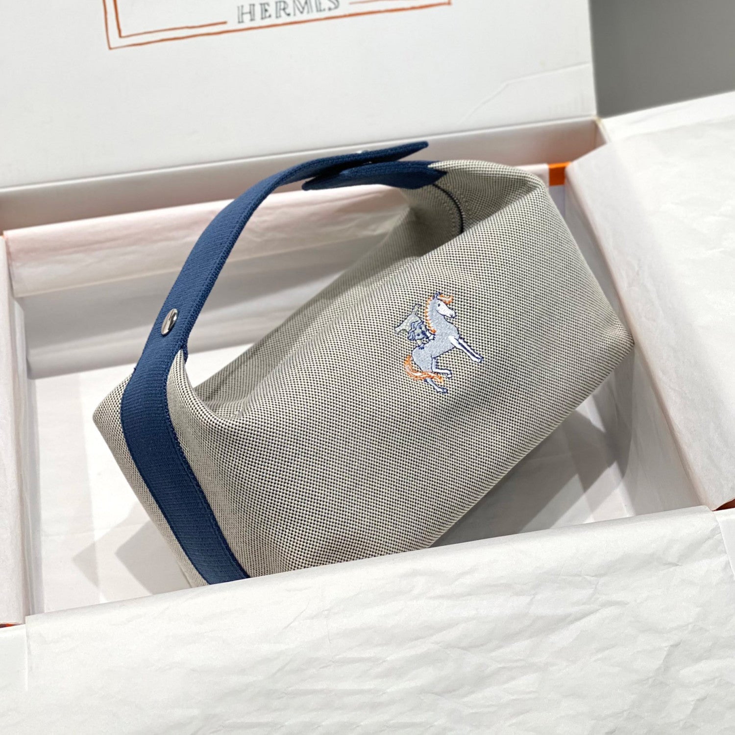 Hermes Classic Casual Color Block Canvas Tote Bag Makeup Bag Toiletry Bag Bags #78245