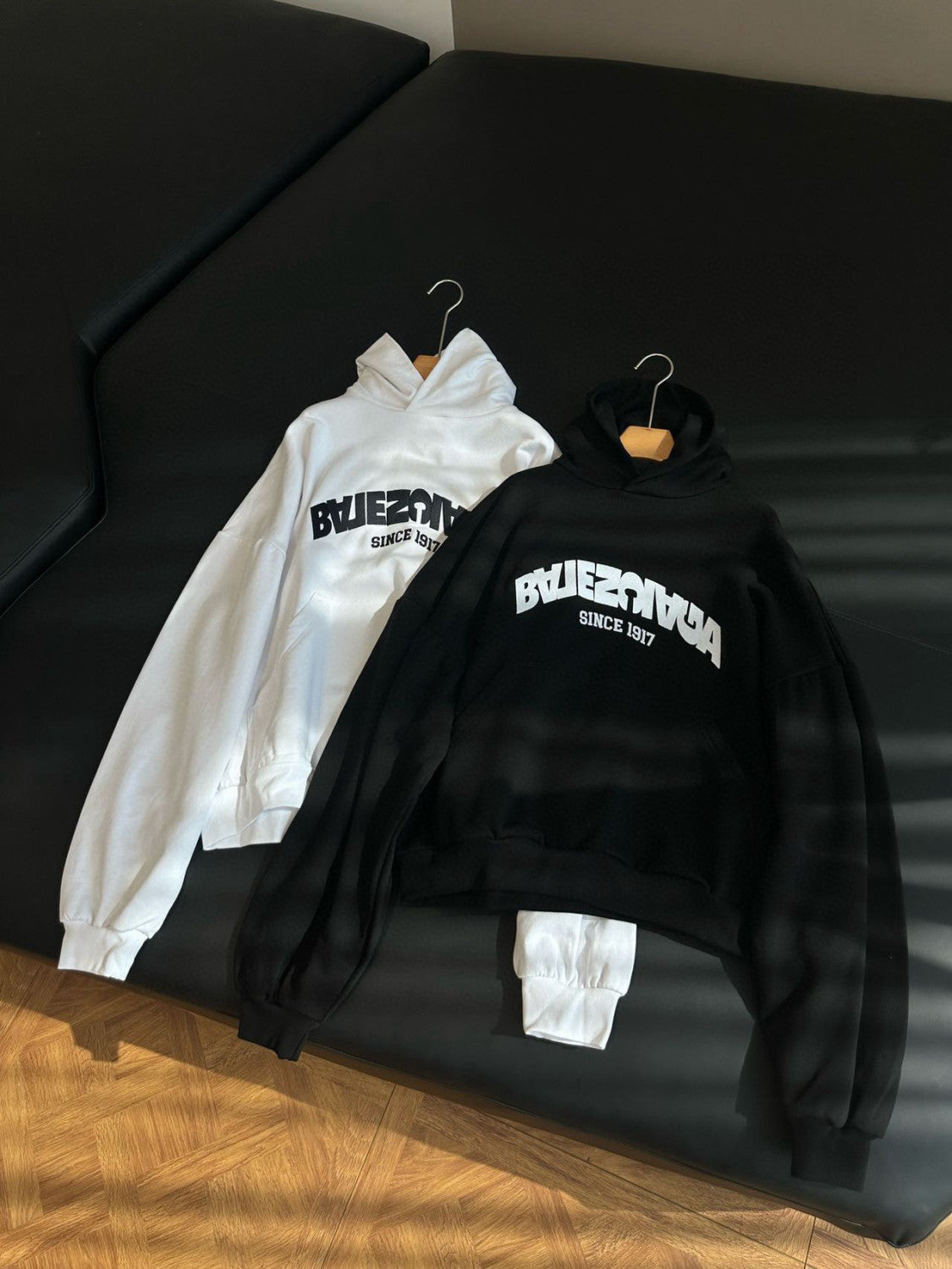 Balenciaga Men's Autumn and Winter Textured Letter Cotton Loose Fit Hooded Sweatshirt Pullover #97358