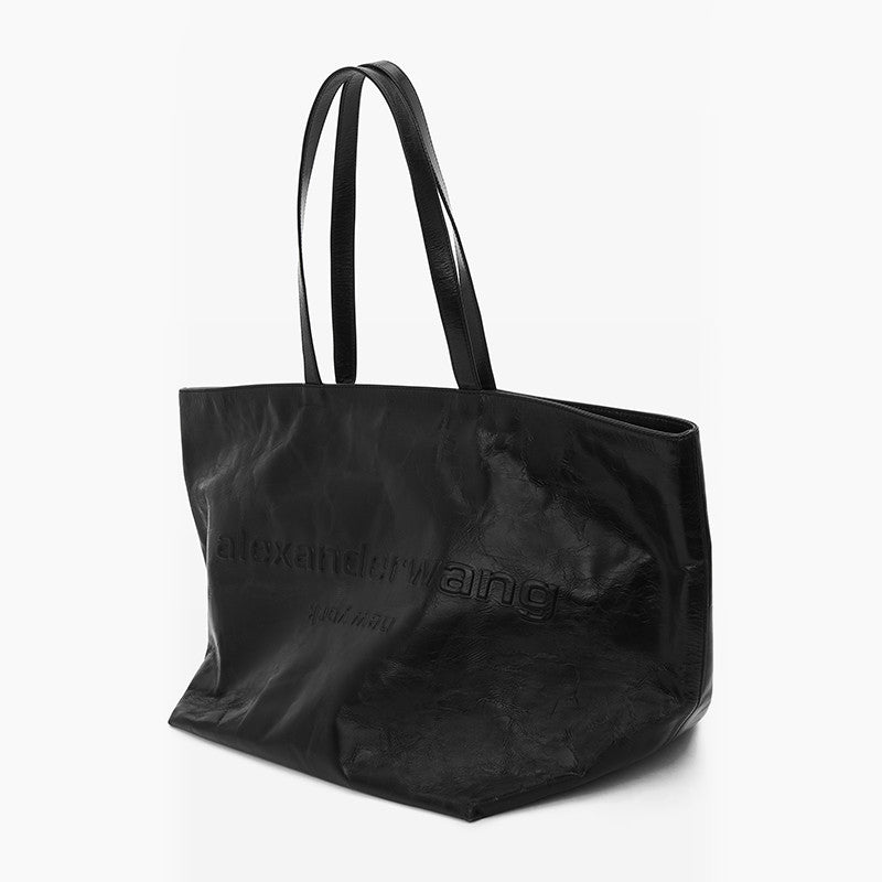 Alexander Wang Women's Punch Tote Laptop Bag - Black Large Capacity Bag with Alphabet Logo Stylish Heat-Pressed Leather Bags #82354A