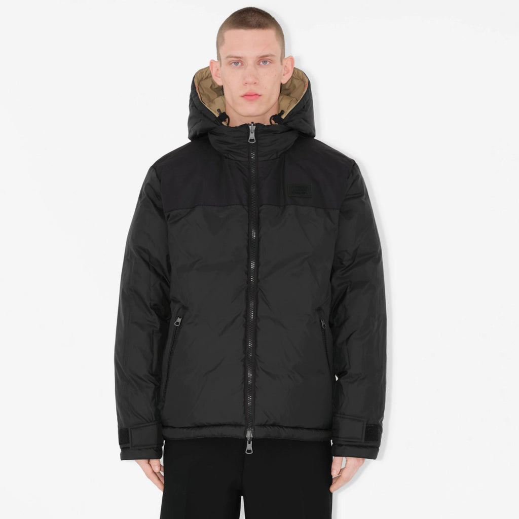 Burberry Men's Winter Fashion Casual Hooded Zip Up Checkered Reversible Double Sided Recycled Nylon Re:down Jacket #79371