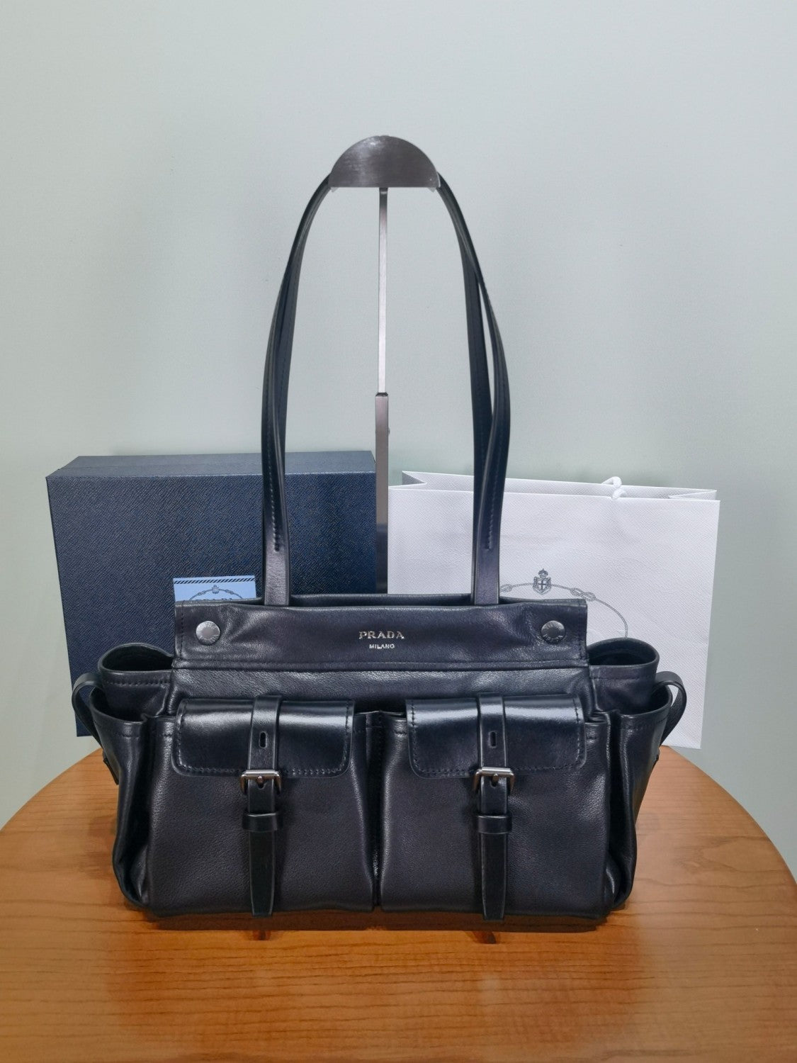 Prada Route Medium-sized Cowhide Leather Handbag Classic Spacious Multi-pocket Tote Bag For Women With A Single Shoulder Strap And Patchwork Belt Accents Bags 1BG645 #196267