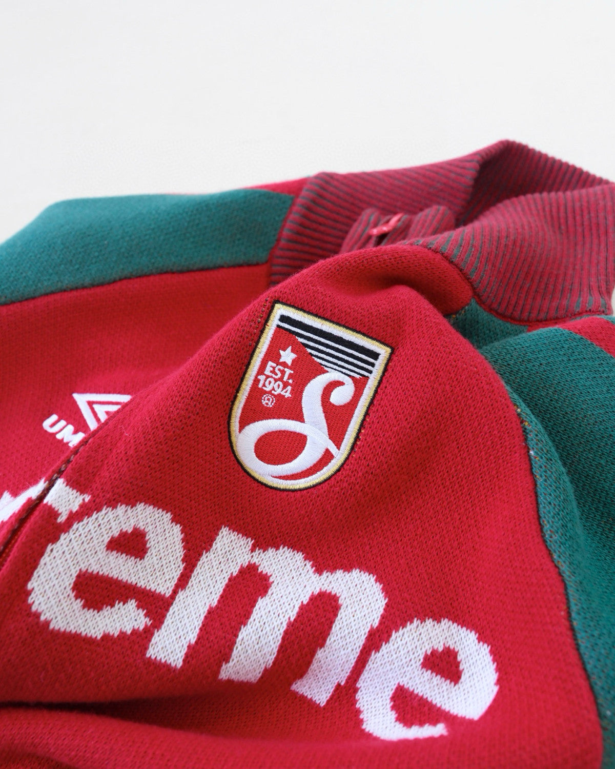 Supreme X UMBRO ZIP UP SWEATER Men's And Women's Spring And Summer Color-blocked Long-sleeved Knit Sweater With Embroidered Logo On The Chest Jacket And Casual Drawstring Shorts Set Suit #77888