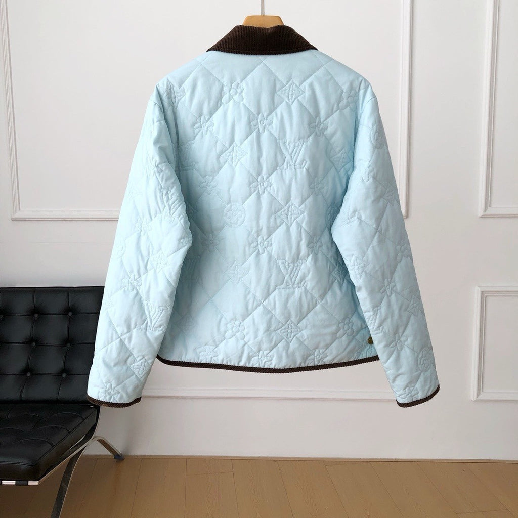 Louis Vuitton Men's Fall And Winter Light Blue Patchwork Fitted Lapel Single Breasted Long Sleeved Jacket #73568