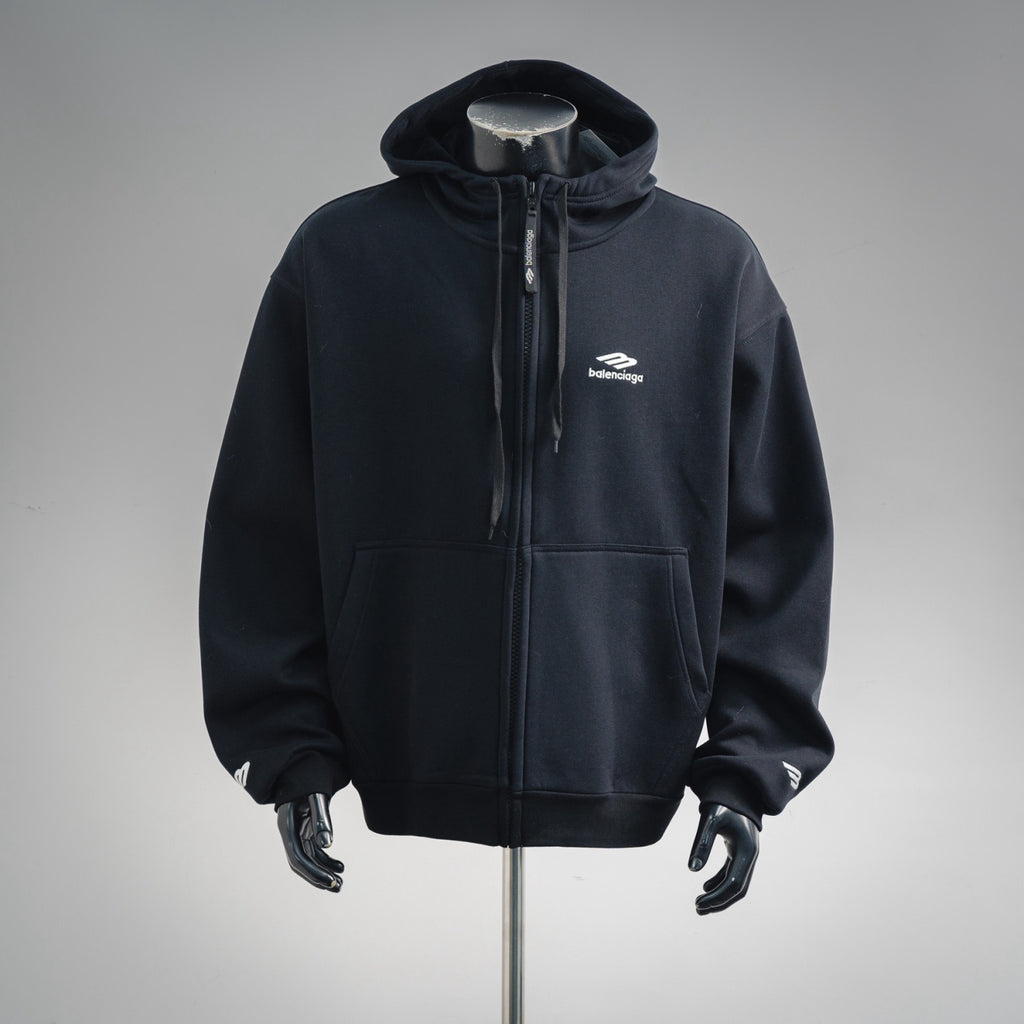Balenciaga 3b Sports Icon Zip-up Hoodie in Washed Black White #375599