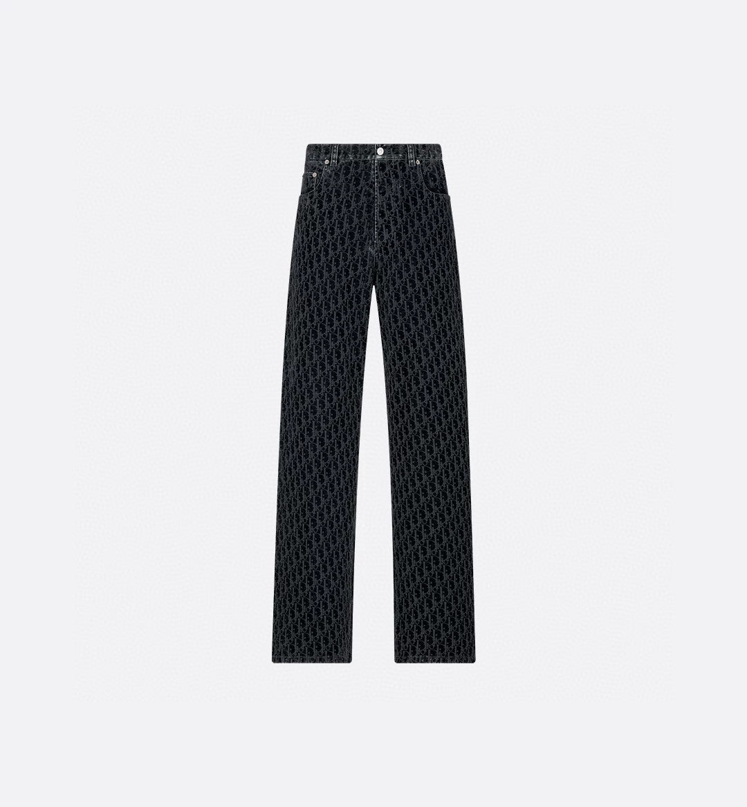 Dior Men's Dior And Kaws Collection Four-Season Cotton-Blend Solid-Color Button-Fly Flocked Denim Pants #81751