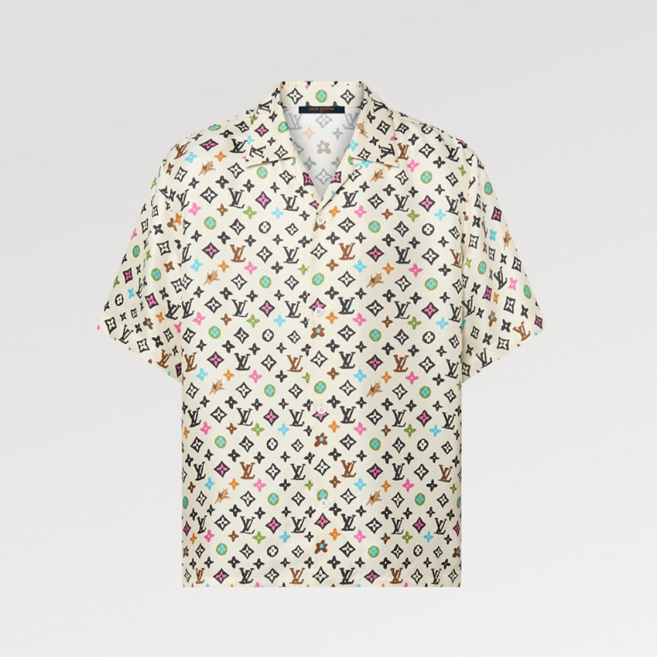 Louis Vuitton x Tyler MONOGRAM Printed Single-Breasted Mulberry Silk Loose Solid Color Summer Short Sleeve Shirt #71978