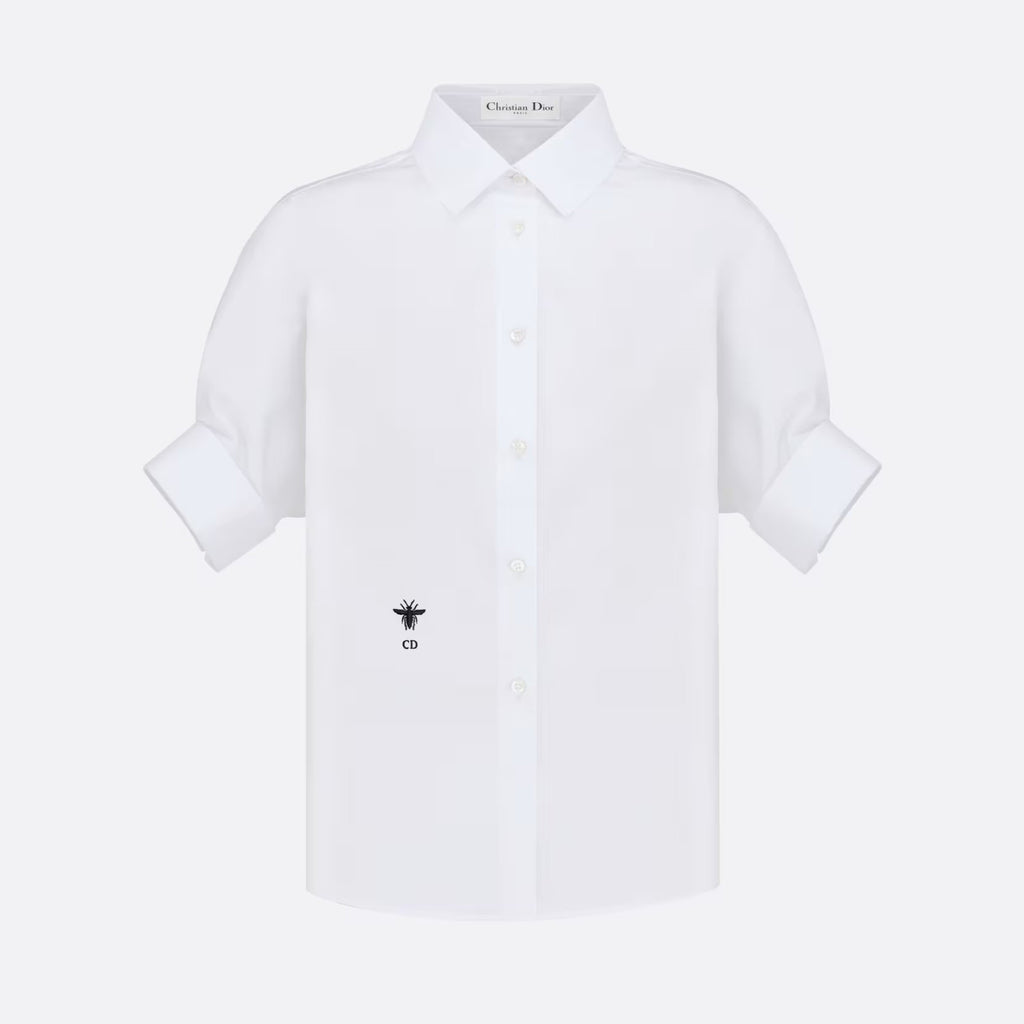 Dior Blouse With Puff Sleeves Women's Embroidered Logo Short Sleeve Shirt #96261