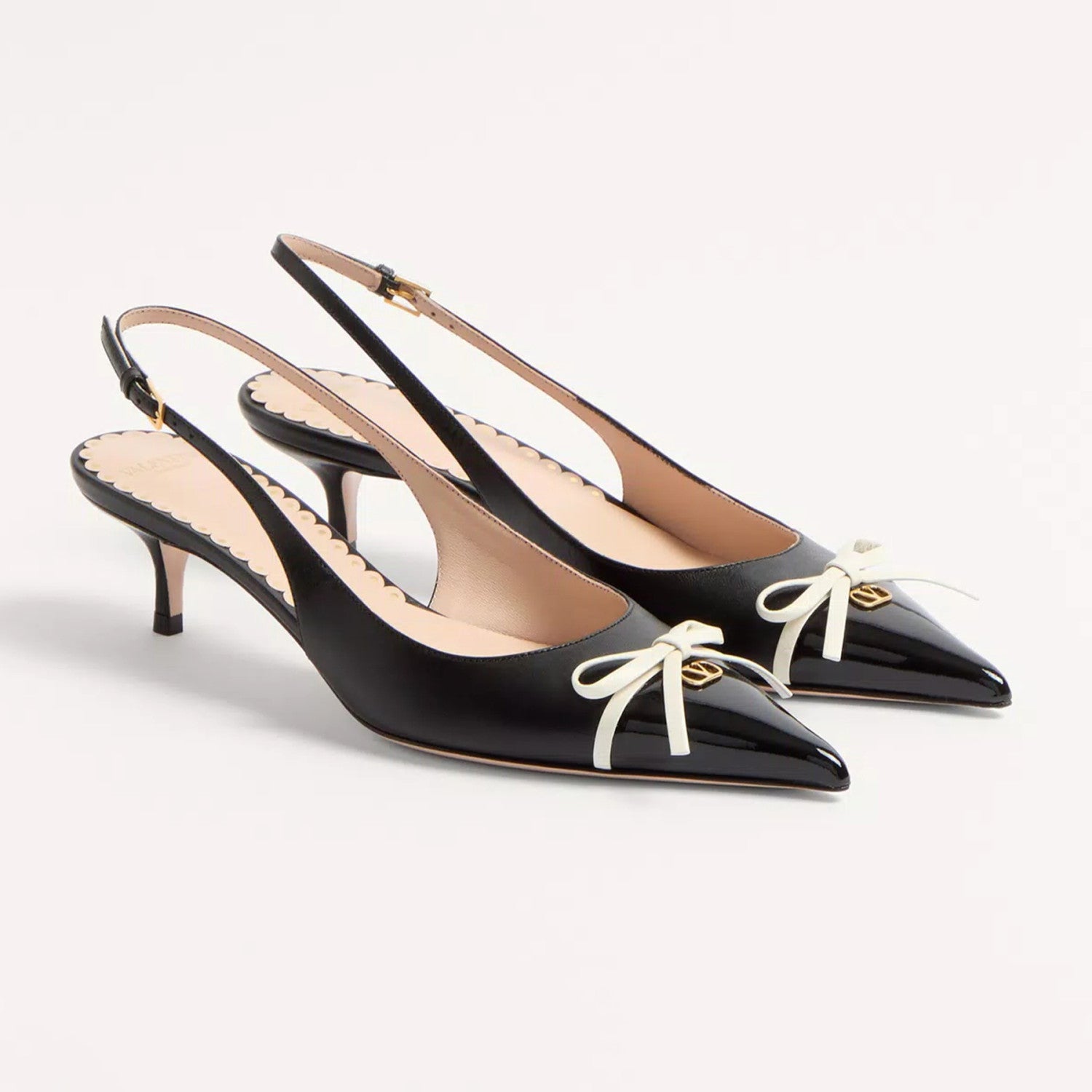 Valentino Bepointy Slingback Pump In Patent Leather And Kidskin Bow V-mark Shoes Fashionable Elegant Exquisite Luxurious Small High Heels 4cm 8cm Ngvp #2246