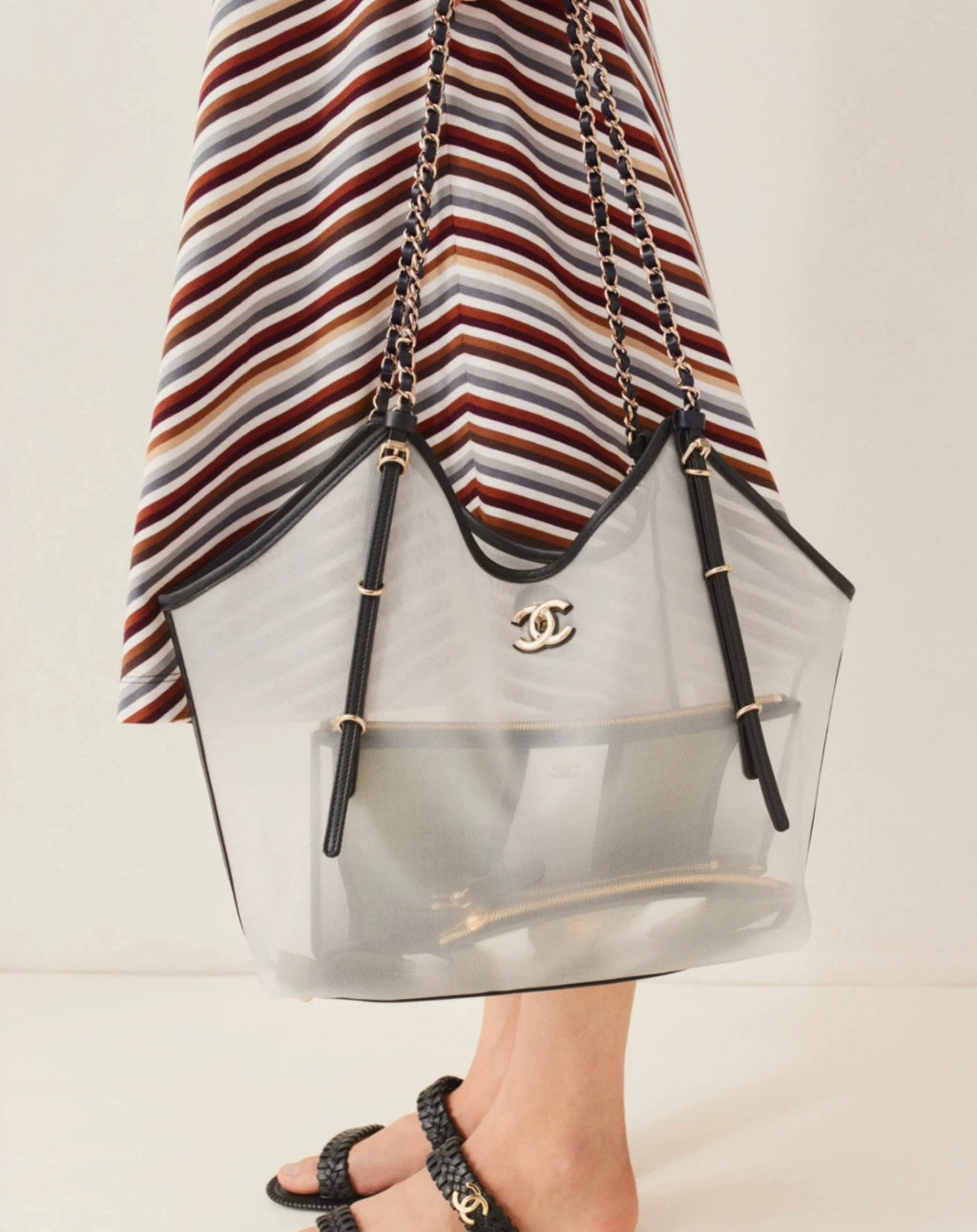 Chanel Coco Beach 2026 Collection Small Shopping Bag Transparent Mesh Beach Resort Tote With Chain Straps Bags #196928