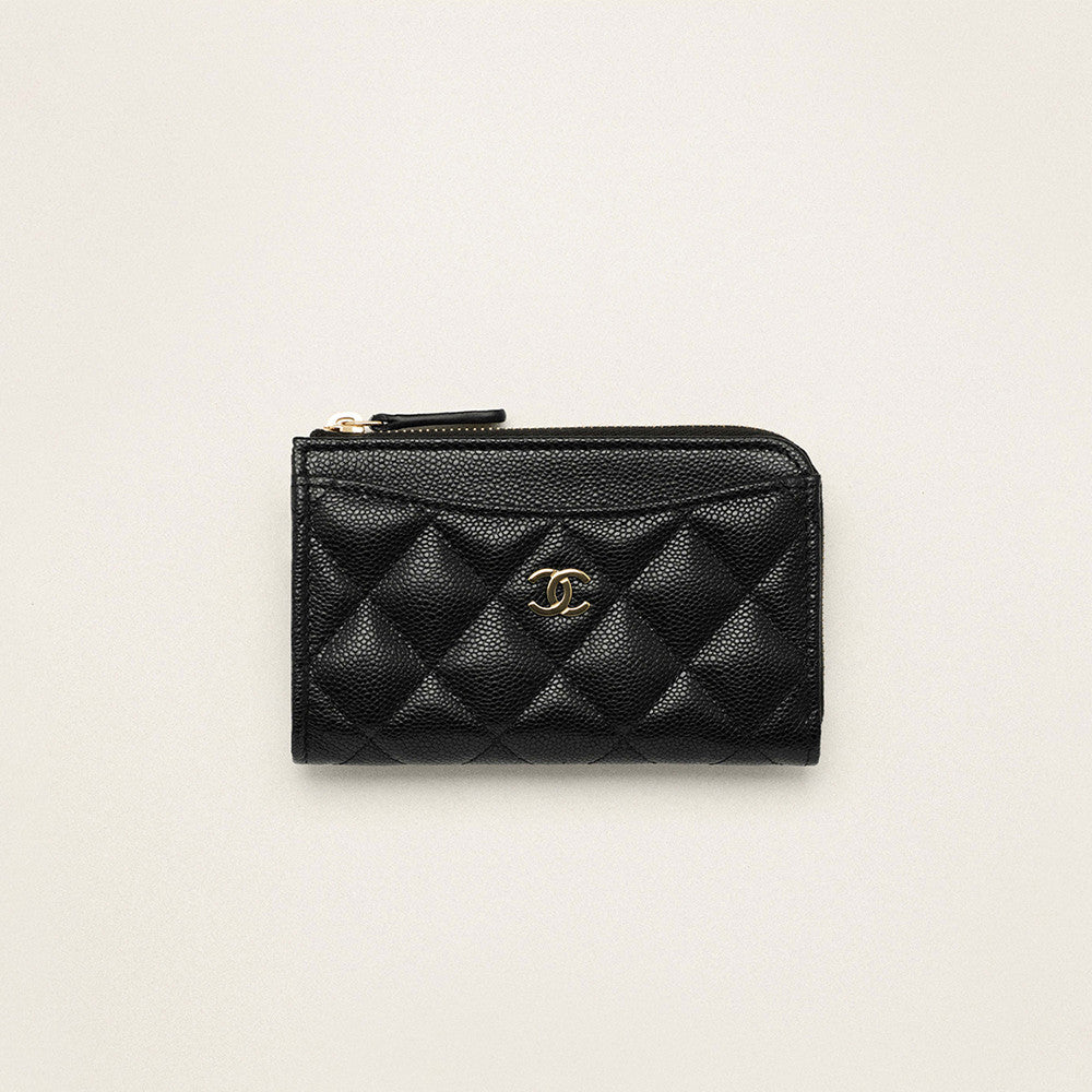 Chanel Diamond Pattern Design Brand Logo Grained Calfskin Card Holder Wallet #262345