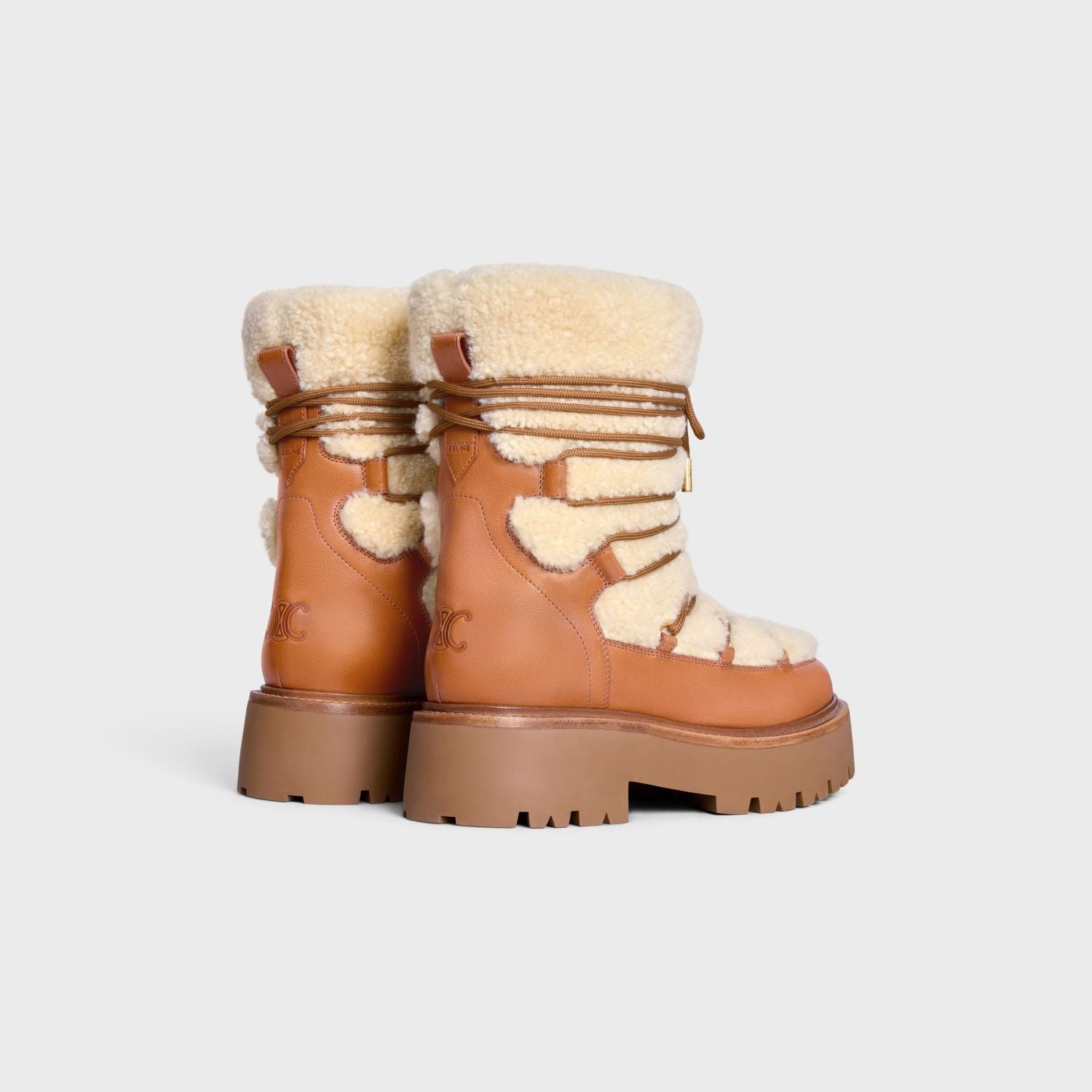 Celine Bulky Lace Up Boot in Shearling and Calfskin #292286