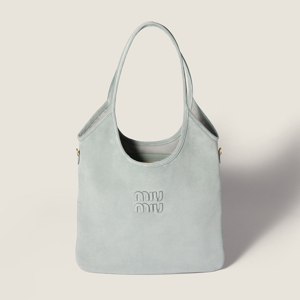 MiuMiu Light Blue Ivy Tote Bag Fashionable Casual Large-capacity Shoulder Bag With Handles Solid Color Logo Suede Bags #84214A