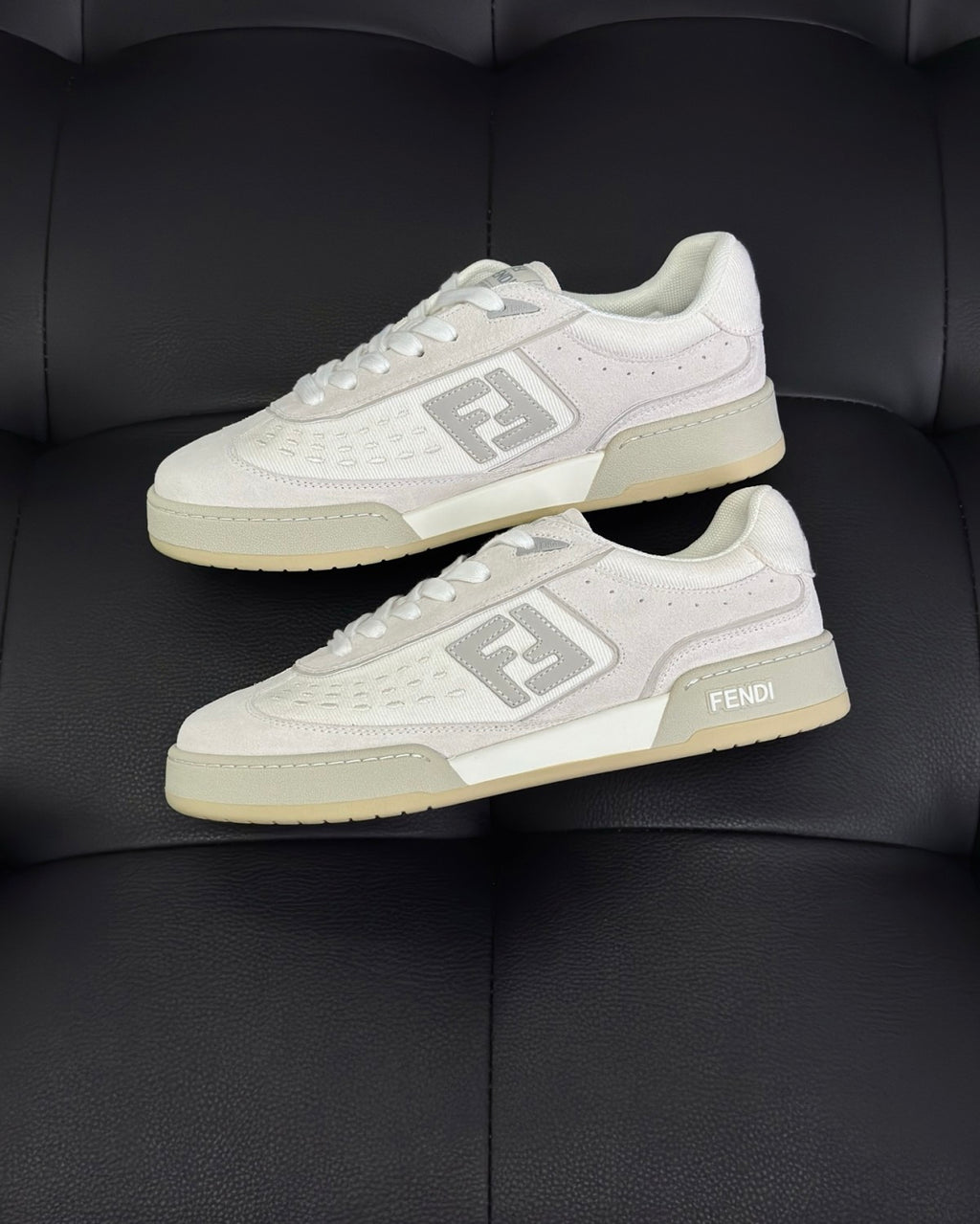 Fendi Match Leather Suede Low Top Shoes Women's Men's Spring Summer Round Toe Lace Up Colorblocking Fashion Casual Retro Shoes #81414