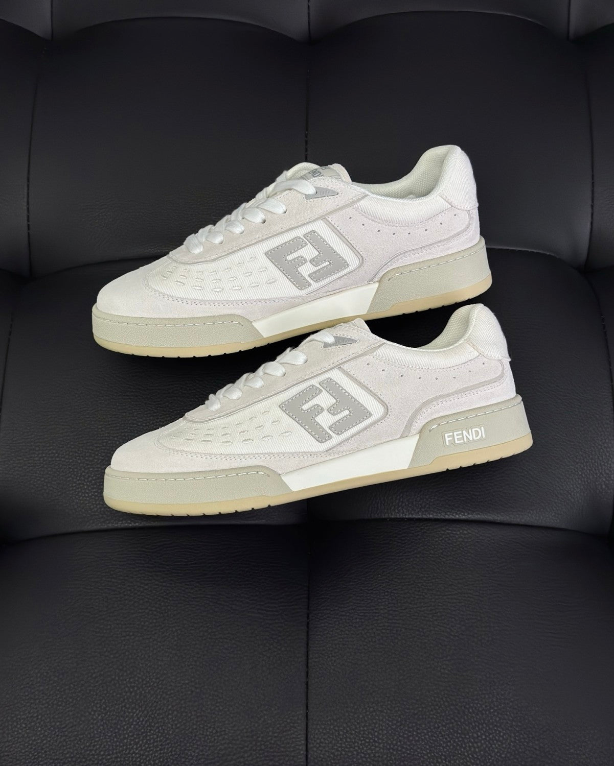 Fendi Match Leather Suede Low Top Shoes Women's Men's Spring Summer Round Toe Lace Up Colorblocking Fashion Casual Retro Shoes #81414