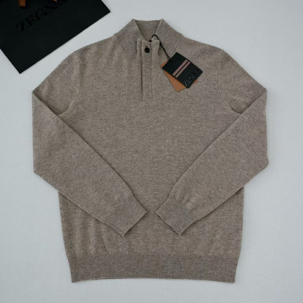 Ermenegildo Zegna Deep Foliage Mélange Color Oasi Cashmere Zipper Penguin Collar Sweater Men's Luxury Knitted Sweater Autumn And Winter Bottom Warm Fashion Trend Knitting Ngvp #2451