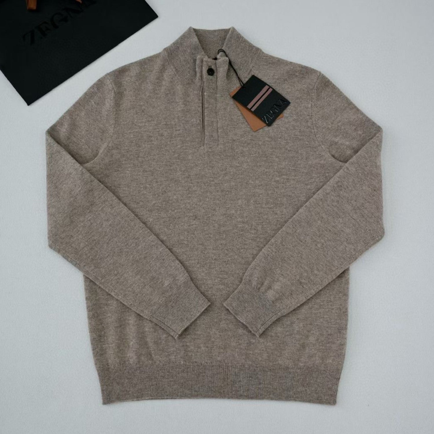 Ermenegildo Zegna Deep Foliage Mélange Color Oasi Cashmere Zipper Penguin Collar Sweater Men's Luxury Knitted Sweater Autumn And Winter Bottom Warm Fashion Trend Knitting Ngvp #2451