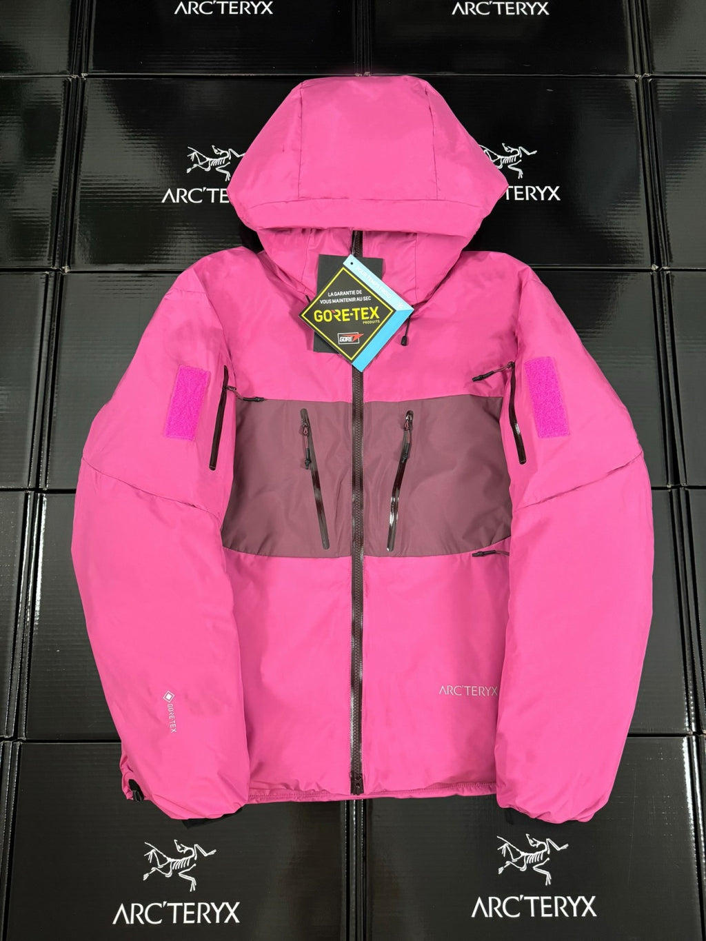 Arcteryx Men's And Women's Fall And Winter Splicing Logo Hard Shell Hooded Zipper Down Long Sleeved Jacket #73883