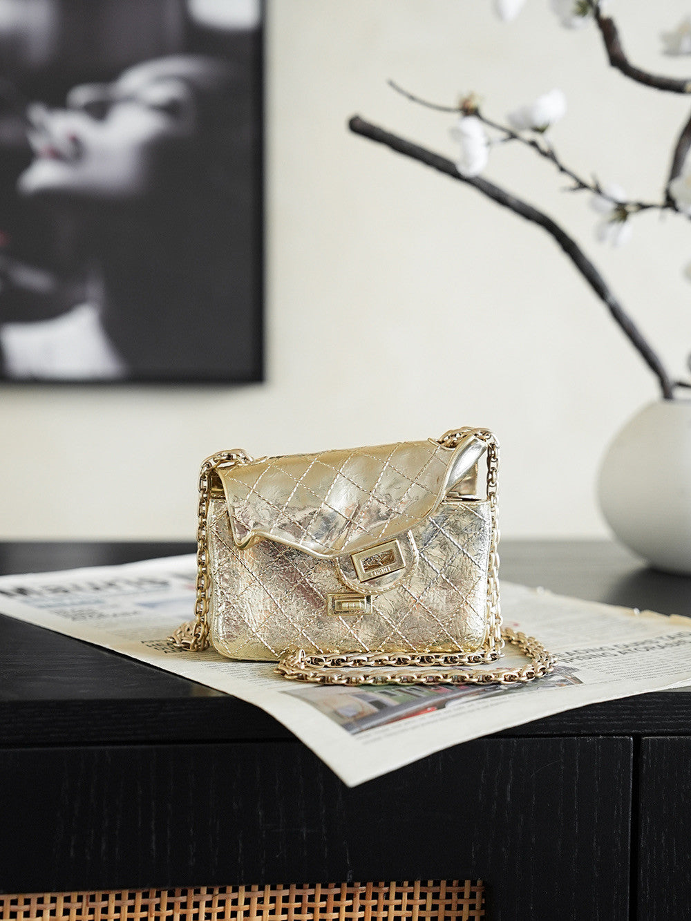 Chanel 26s Spring/summer Women's 2.55 Leather With Intentional Creases And Rounded Edges Planet Bag Metallic-colored Leather Tends To Fade Easily Lady Bags AS6277 #197298