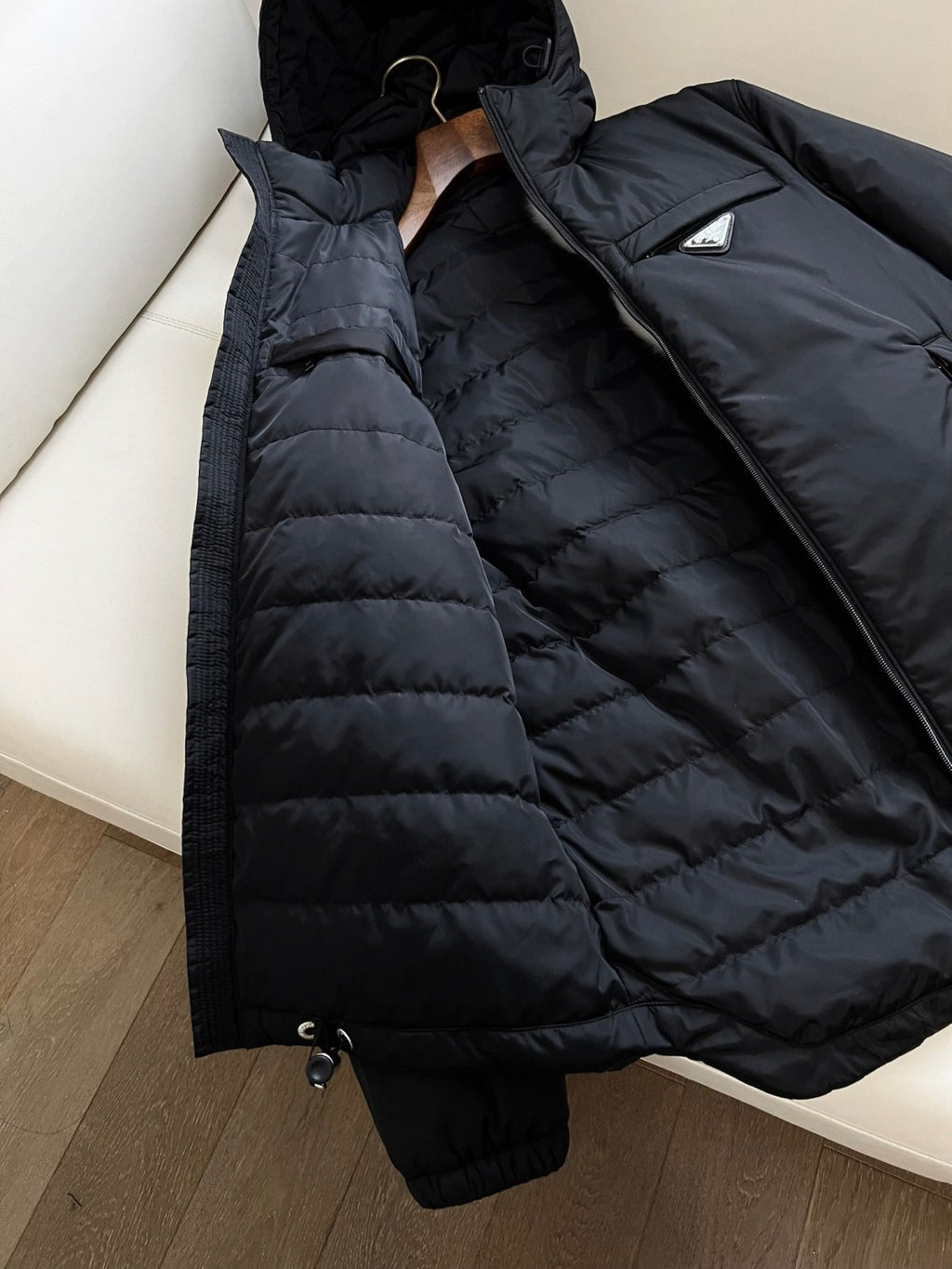 Prada Men's Autumn and Winter Solid Color Letter Logo Hooded Warm Zipper Long Sleeve Puffer Down Jacket #73422