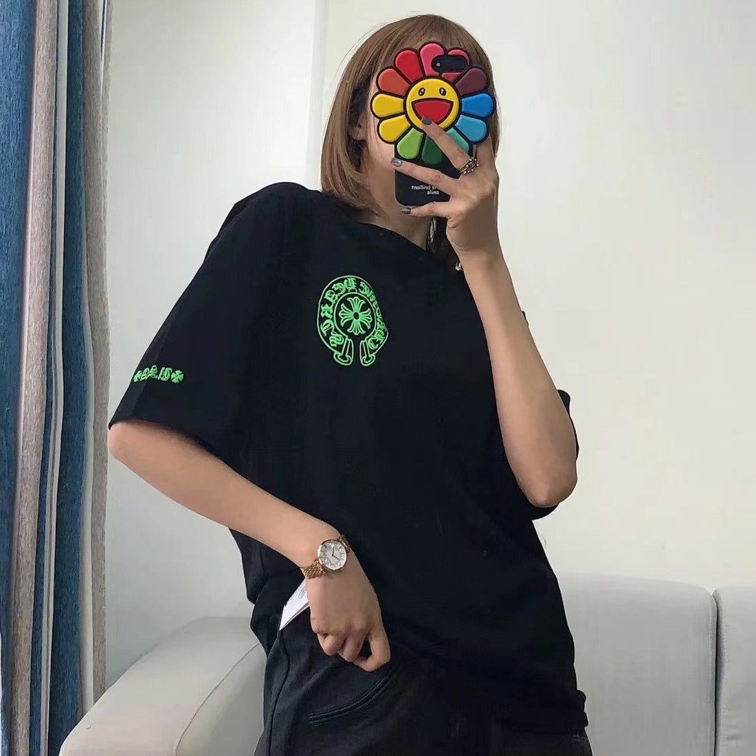 Chrome Hearts Men's and Women's Summer Solid Color Sanskrit Print Cotton Round Neck Short Sleeve T-Shirt #72154