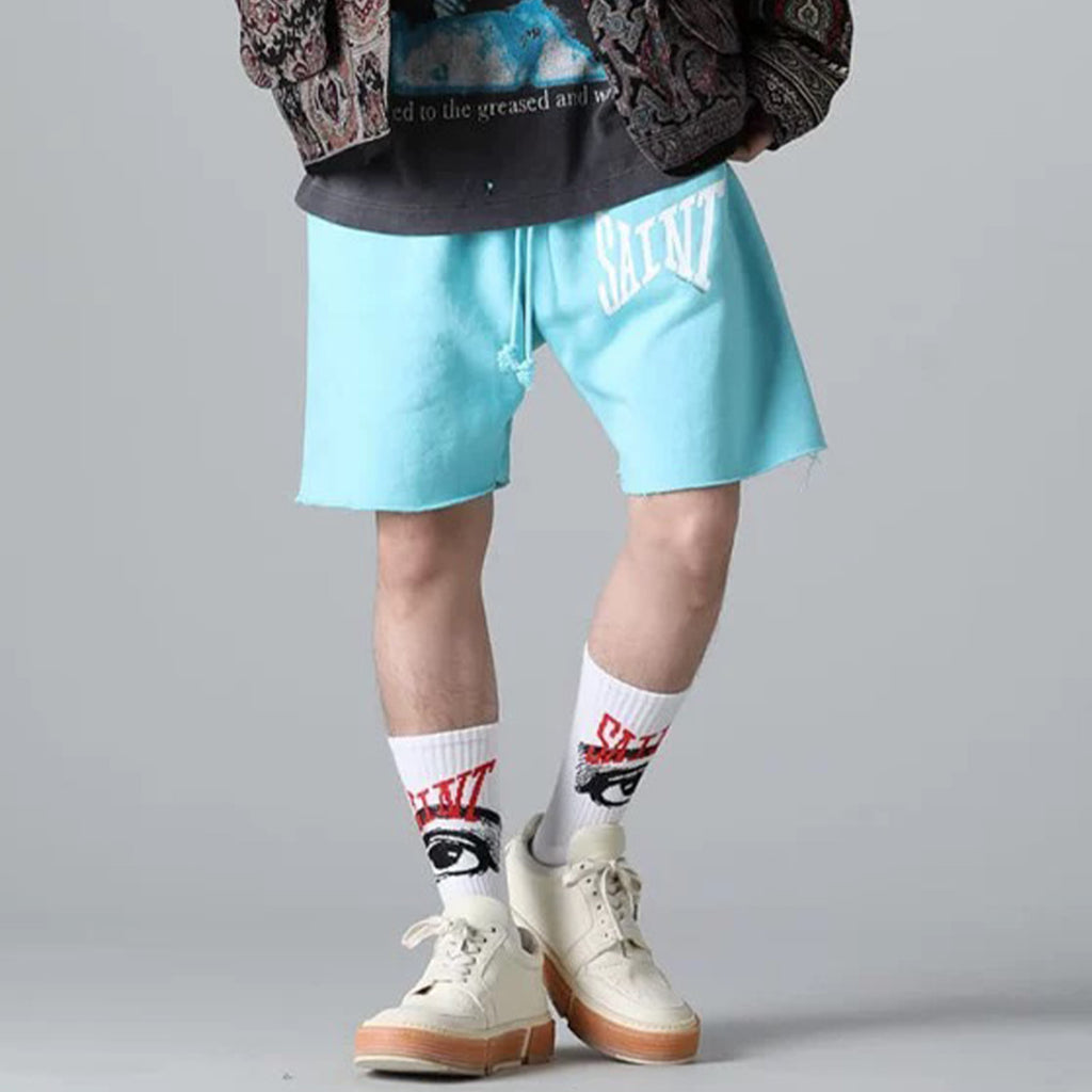 Saint Michael Men's And Women's Retro Color Blocked Fashionable High Street Trendy Casual Elastic Waist Drawstring Shorts  Ngvp #9239