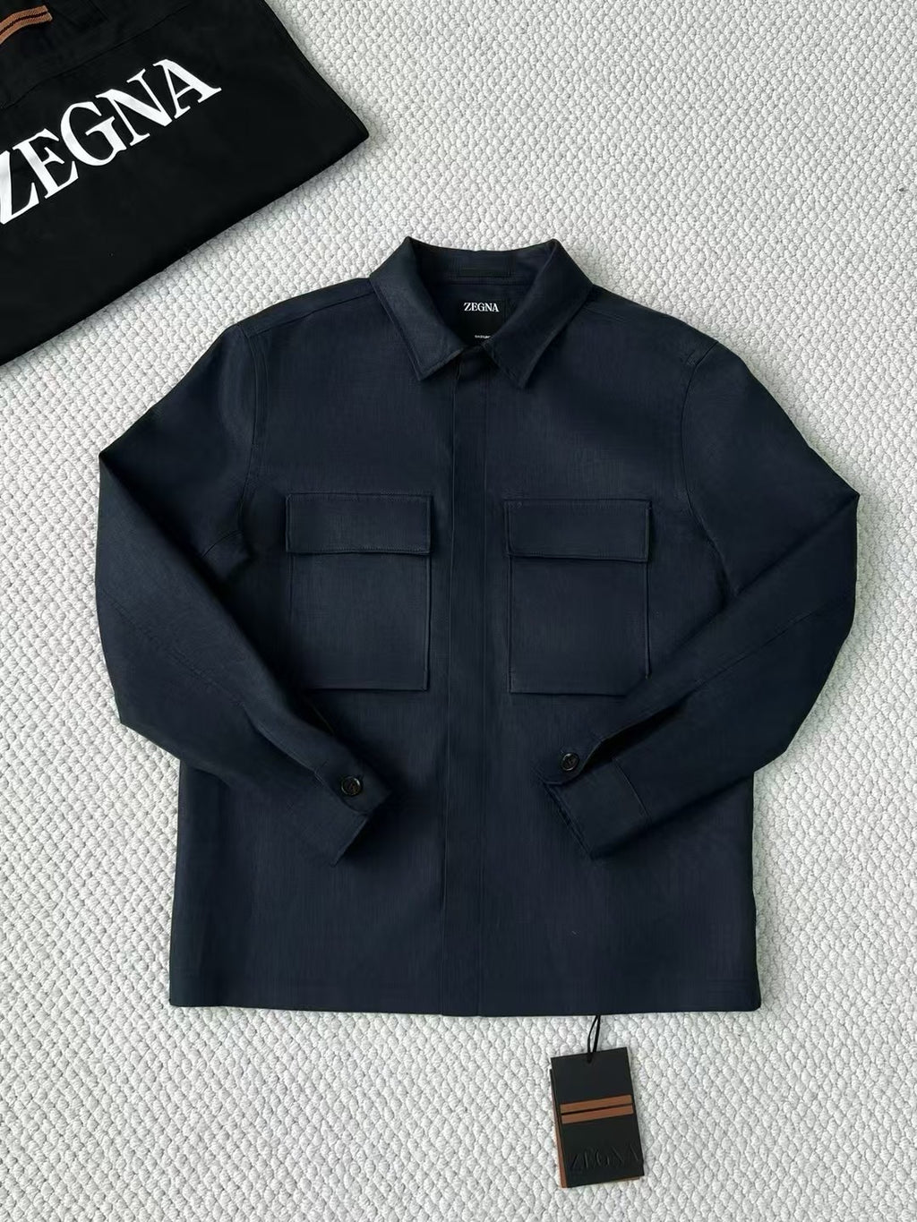 Ermenegildo Zegna Oasi Lino Shirt Jacket Men's Spring And Summer Lapel Single-breasted Pocket Temperament Shirt Simple Commuter Jacket Ngvp #1185