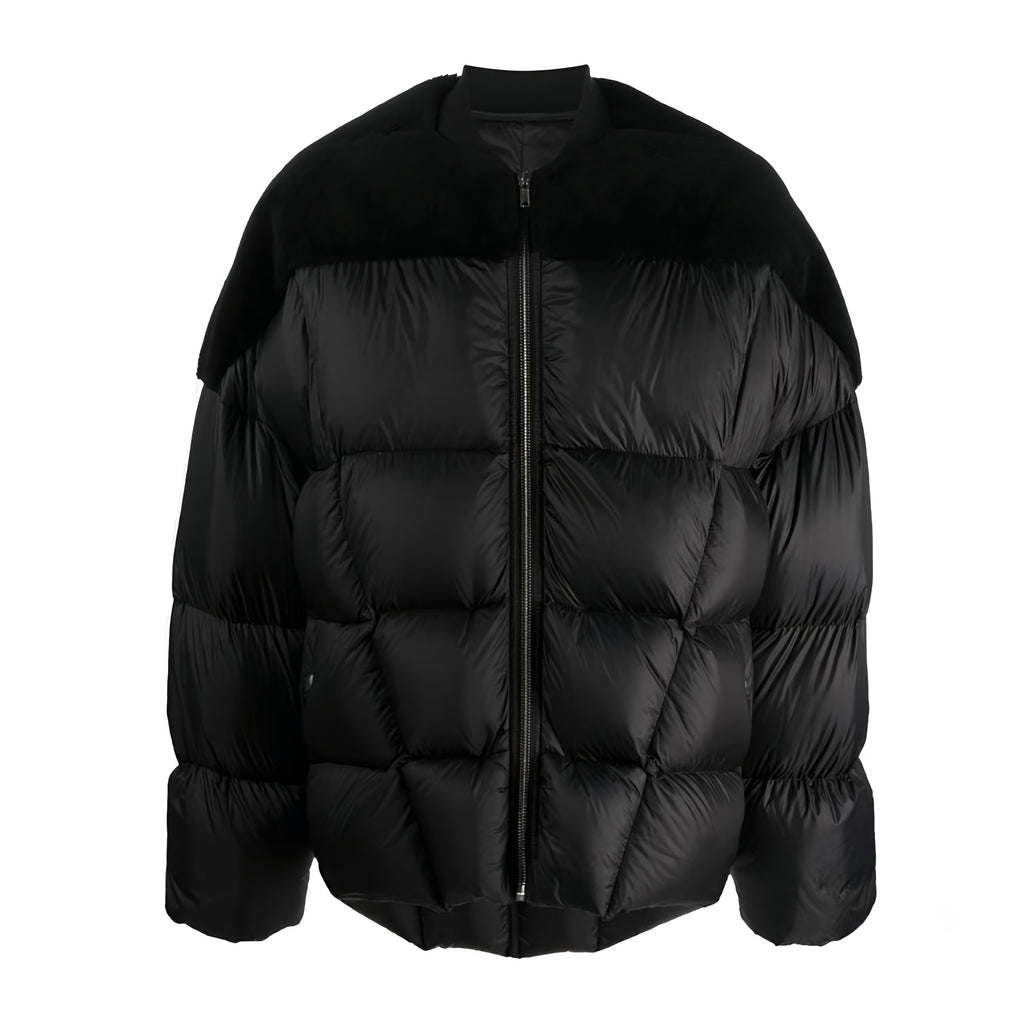 Rick Owens Men's Fall And Winter Black Porterville Flight Feather Jacket Short Jacket Men's Aviator Jacket Fashion Splicing Warm Jacket Ngvp #2496