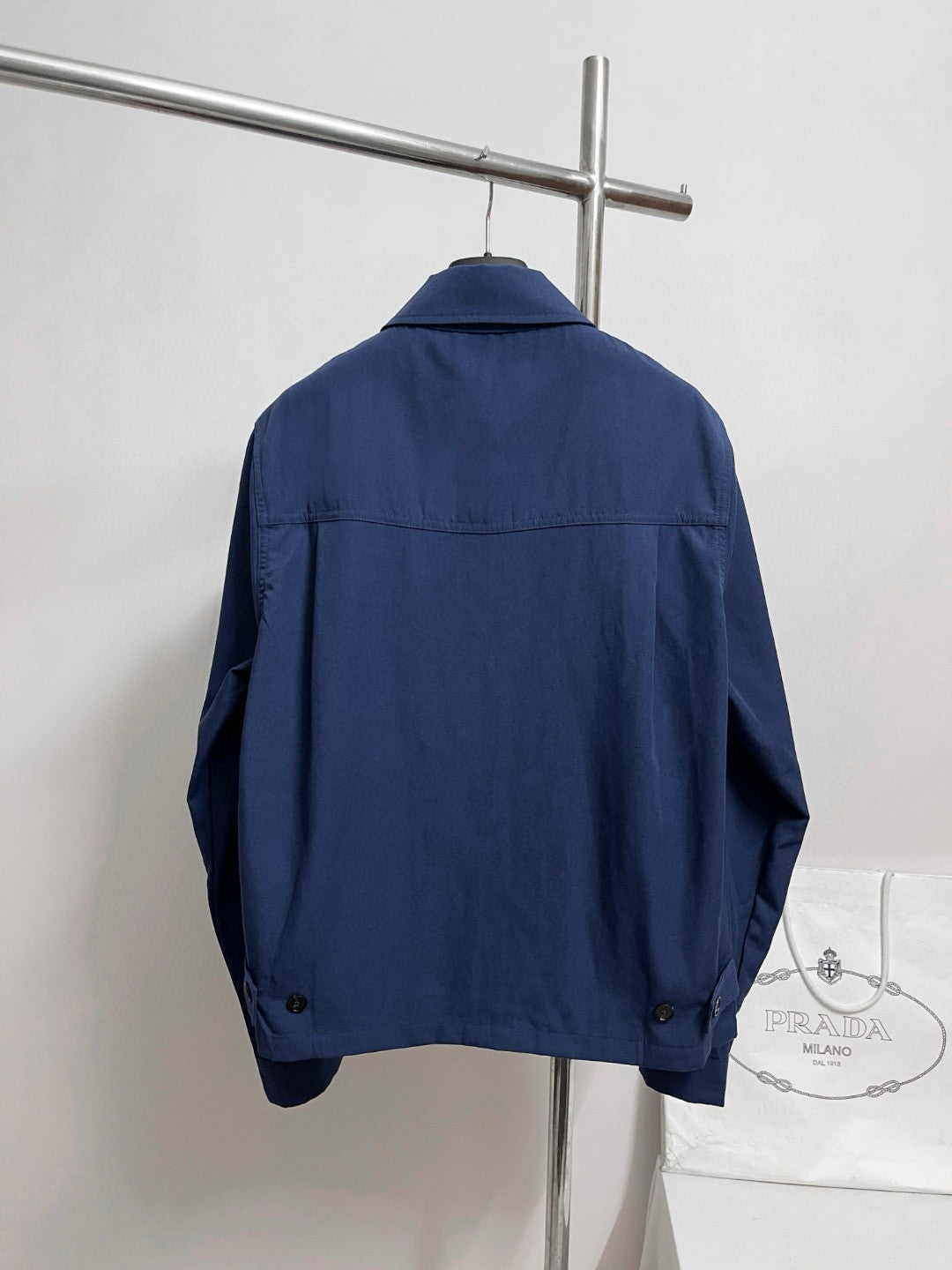 Prada Men's Spring/Fall Casual Fashion Solid Color Logo Collar Zipper Cotton Blend Long Sleeve Short Jacket #78559