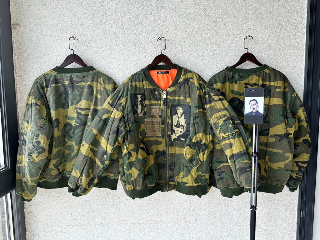 Raf Simons Men's Fall And Winter Bomber Camouflage Patch Ma1 Aviator Jacket Zipper Long Sleeve Cotton Jacket #74728