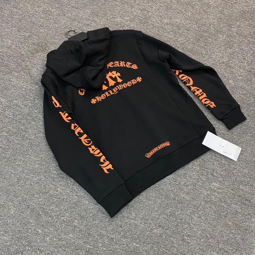 Chrome Hearts Men's Spring & Fall Black Logo Print Zipper Long Sleeve Hooded Sweatshirt Jacket #73124