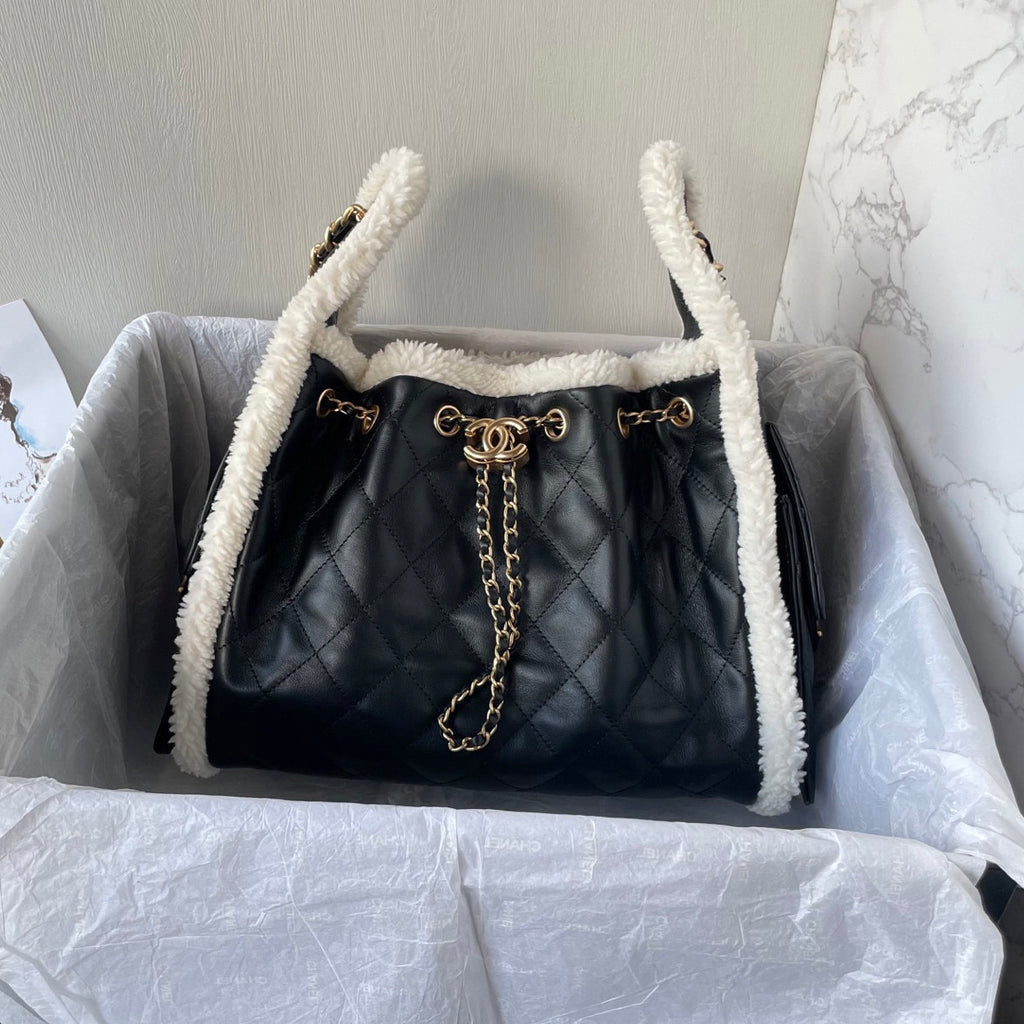 Chanel Women's Classic Winter Collection Leather Logo Drawstring Chain Handbag Shoulder Bag Bags AS5293-B22309-U4139 #78882