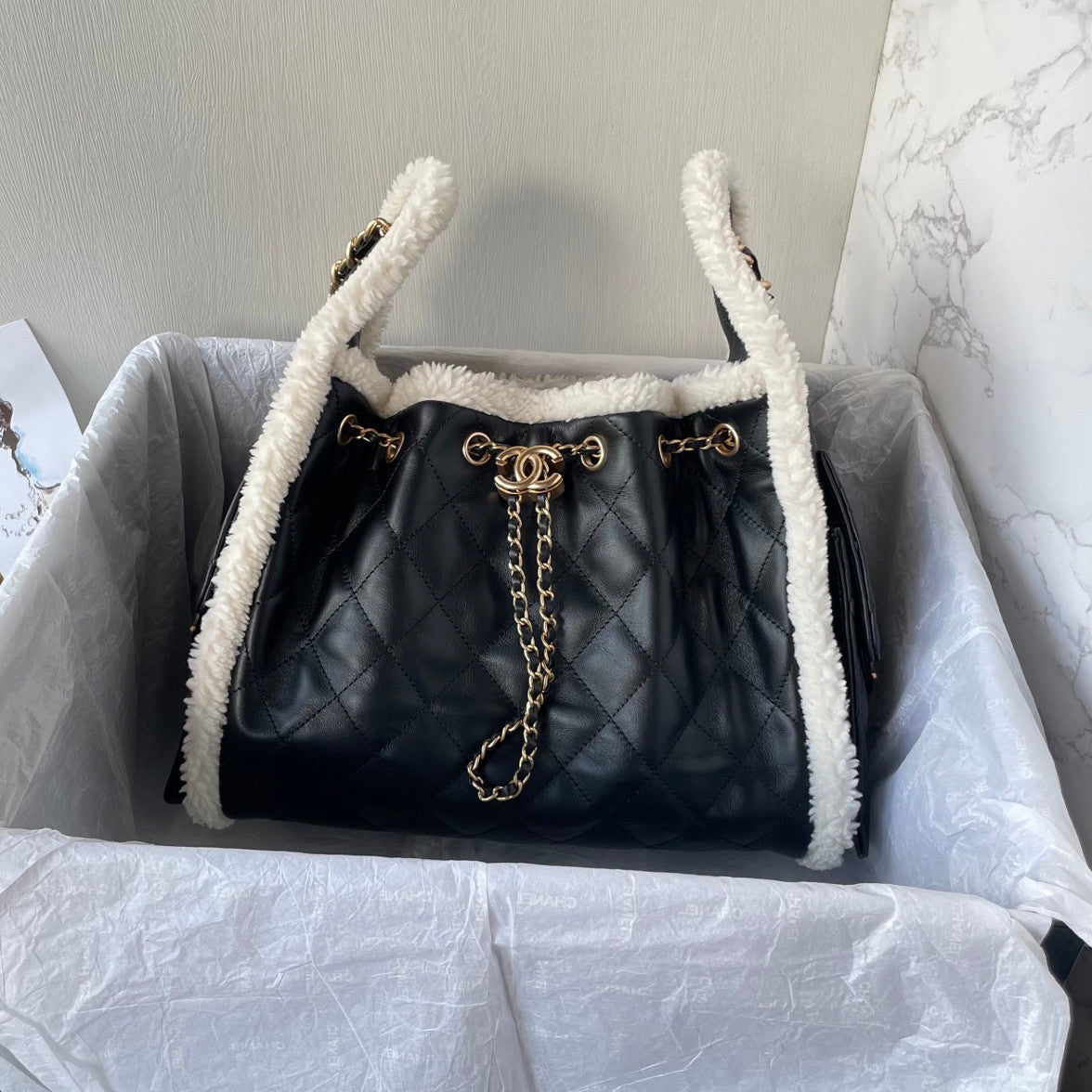 Chanel Women's Classic Winter Collection Leather Logo Drawstring Chain Handbag Shoulder Bag Bags AS5293-B22309-U4139 #78882