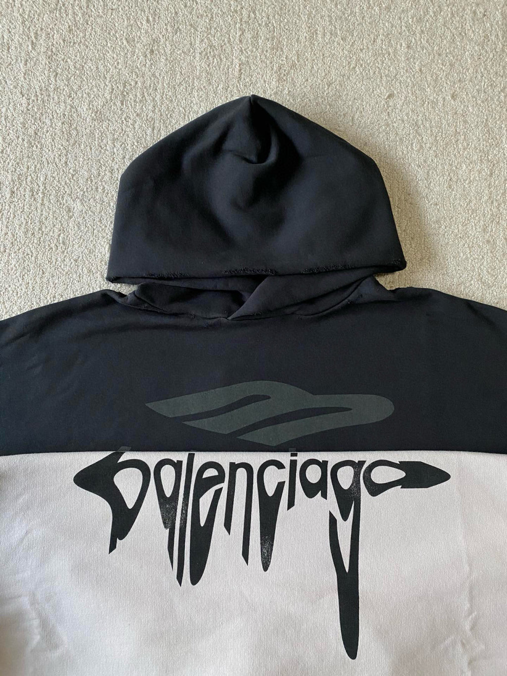 Balenciaga Men's Spring 3B LIQUIFIED Loose High Street Cotton Logo Print Hooded Sweatshirt #71811