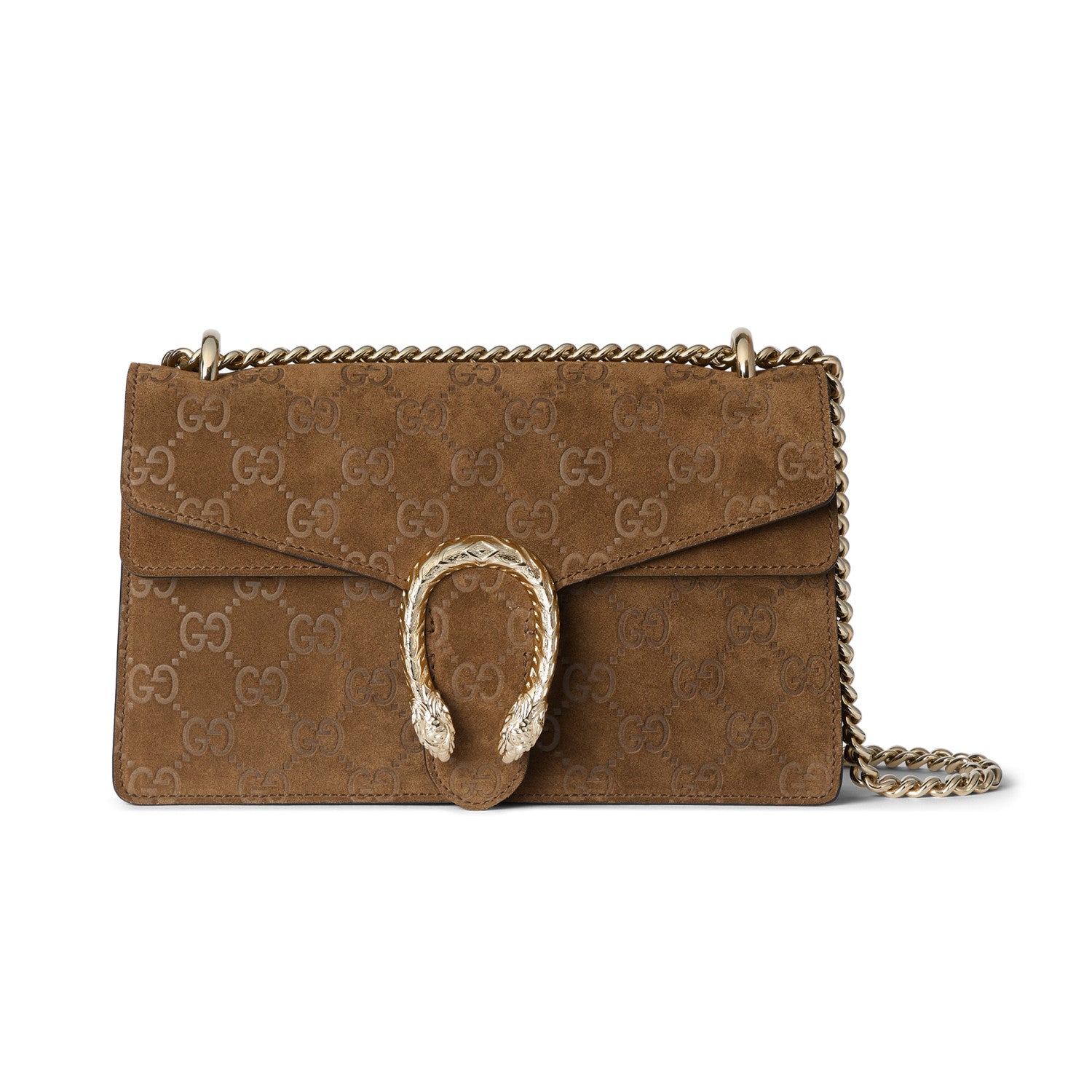 Gucci Women's Solid Color Sliding Chain Tiger Head Lock Clasp Suede Crossbody Shoulder Bag Bags #75131