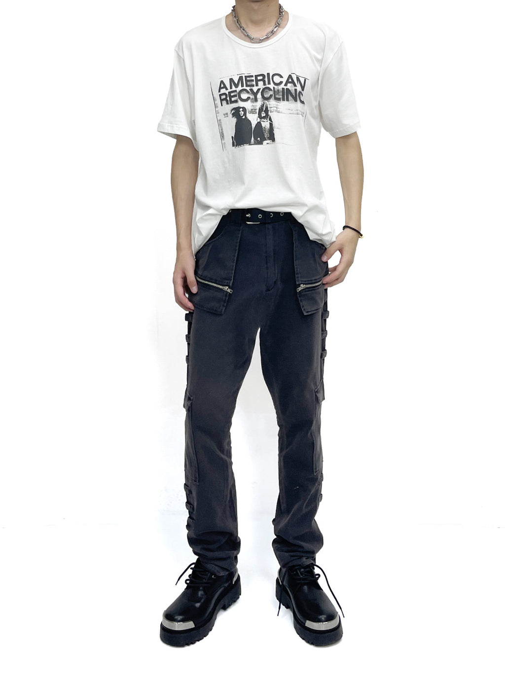 Raf Simons Men's Fall And Winter Retro Washed And Old Splicing Leggings Slim Casual Pants High Street Trend Pocket Tie Pants Ngvp #2461