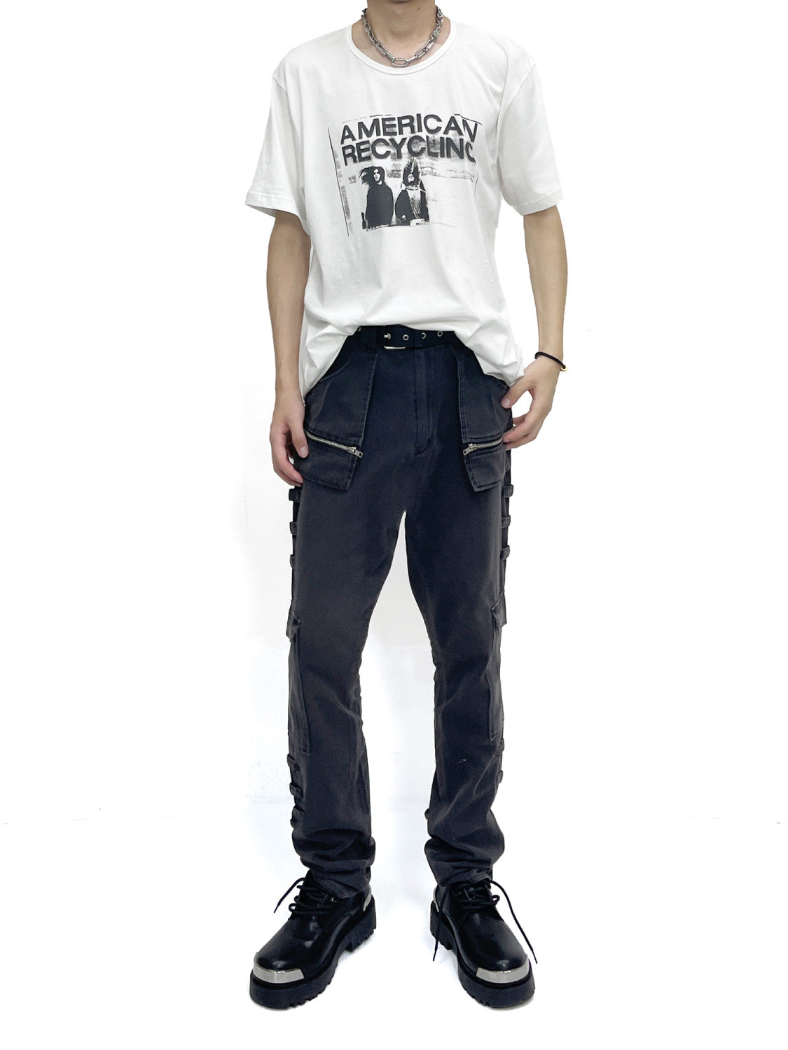 Raf Simons Men's Fall And Winter Retro Washed And Old Splicing Leggings Slim Casual Pants High Street Trend Pocket Tie Pants Ngvp #2461